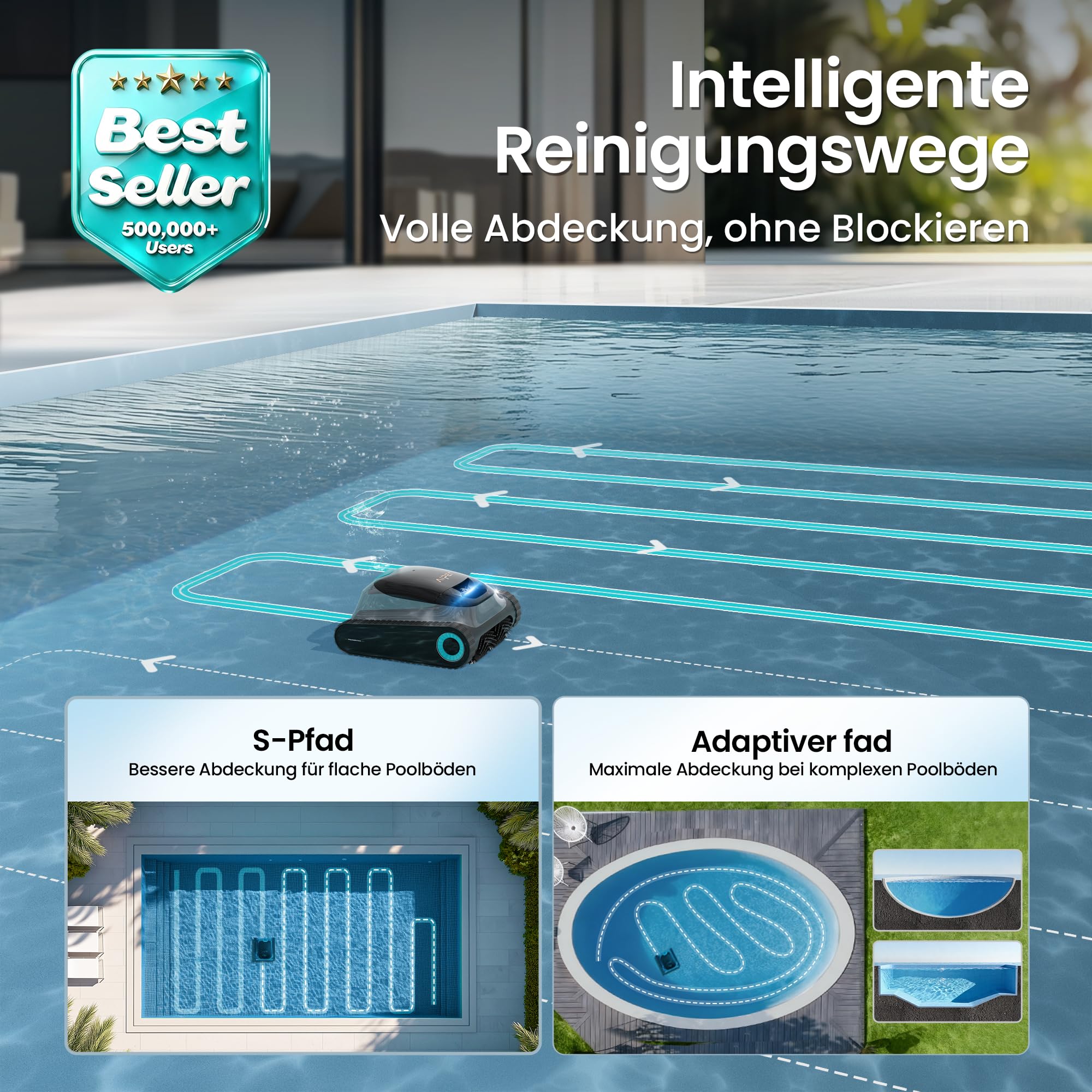 (2026 Upgrade) AIPER Scuba S1 Poolroboter Boden und Wand, Wasserlinienreinigung, Doppelfiltration, 270 Min Laufzeit, Intelligente Navigation, App-Steuerung & OTA-Updates für Einbau- und Aufstellpools