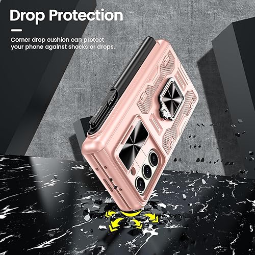 Miniatura 8 de VEGO Funda para Samsung Galaxy Z Fold 5 con soporte, soporte magnético con anillo, soporte para bolígrafo S, protección de bisagra, cubierta de