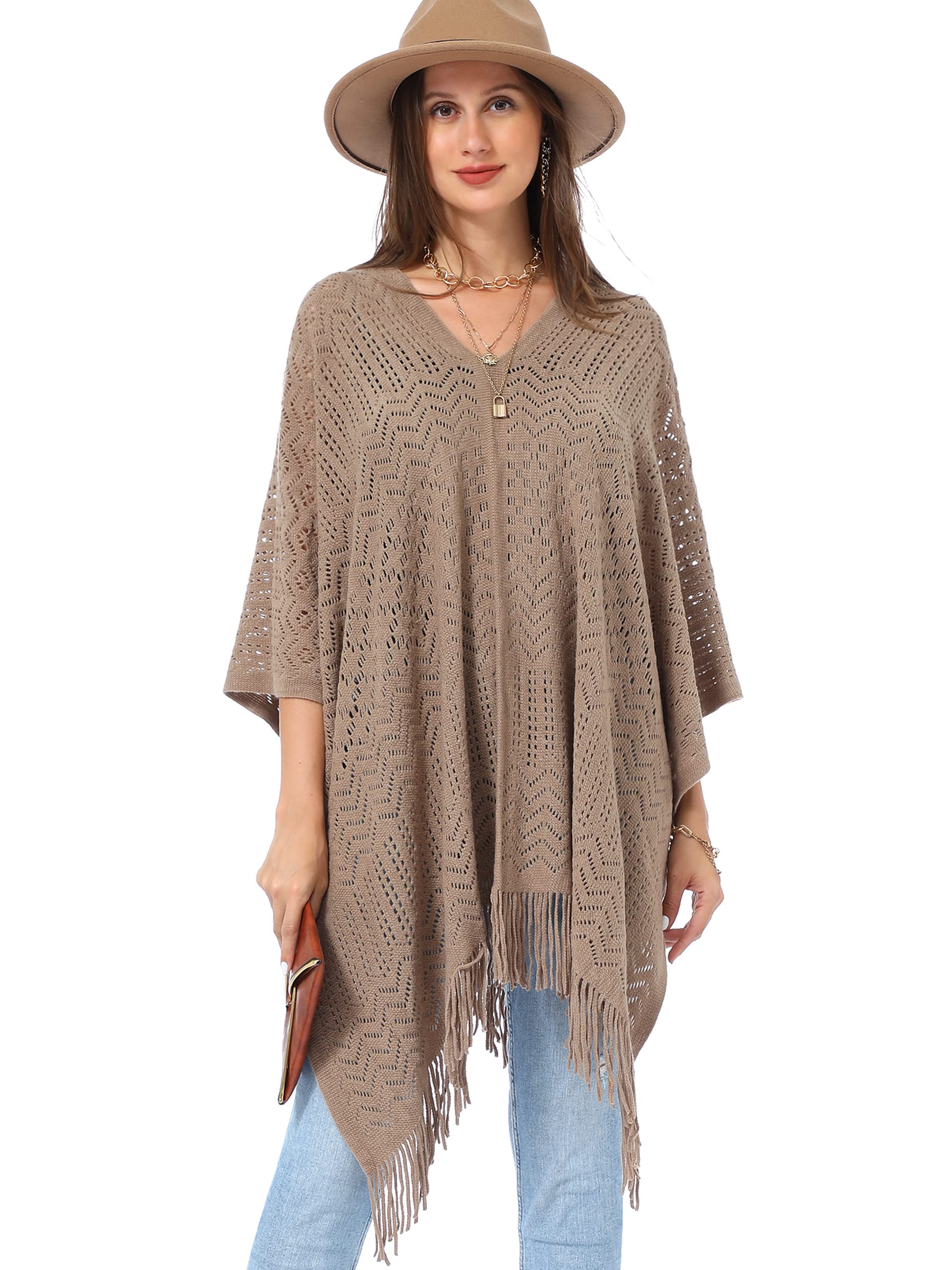 Soul Young Knitted Poncho Sweater for Women Ladies Pullover Wraps Cozy Topper shawl Cape