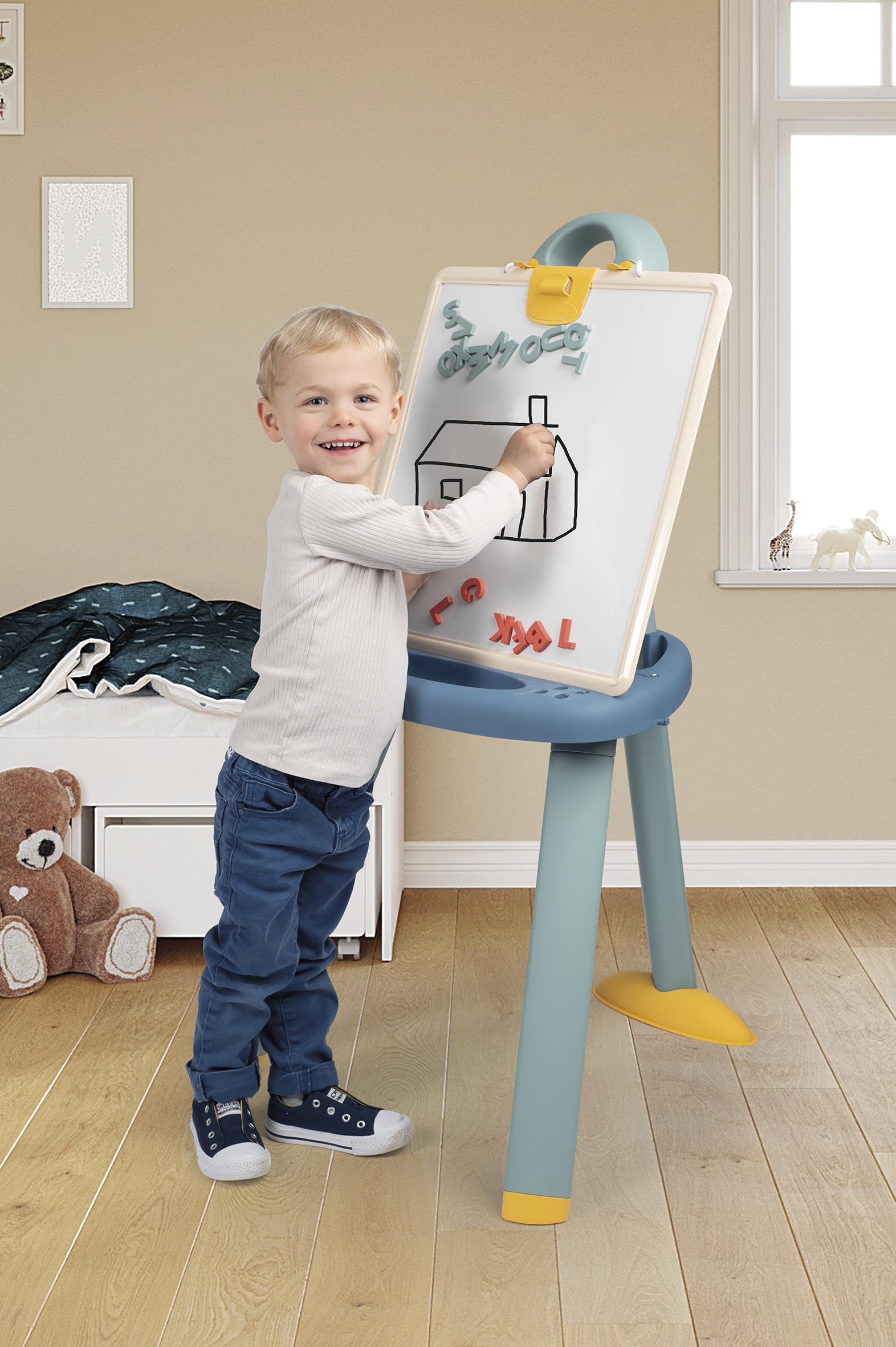 Smoby 7600410626 Tableau double réversible avec 48 lettres magnétiques, craies et marqueur, réversible, pour enfants à partir de 3 ans