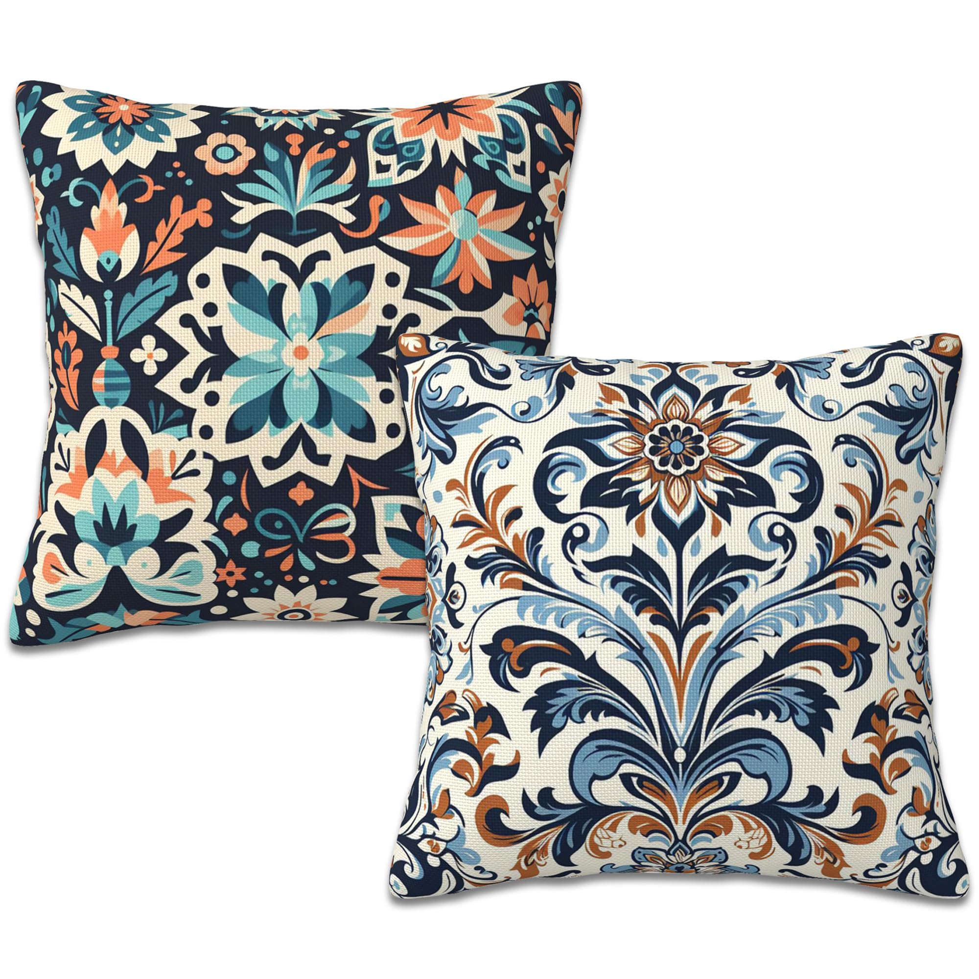 Naqiuli Portuguese Azulejo Tiles Throw Pillow Covers Set Of 2 Talavera Tiles Pillow Covers 18X18 Inch Modern Farmhouse Home Decorative Pillow Cases Cushion Cover For Sofa Living Room Office