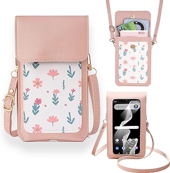 Touch Screen Phone Bag Crossbody Cellphone Case for Consumer Cellular IRIS Connect II Cases Cash Slots Handbag Purse Girly PU Leather Wallet Cross-Body Lanyard Shoulder Necklace Strap -Pink