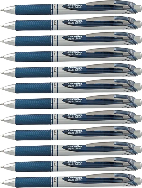 Pentel EnerGel RTX Retractable Liquid Gel Pen, (0.7mm) Metal Tip, Medium Line, Navy Blue Ink, 12 pack (BL77-CA)