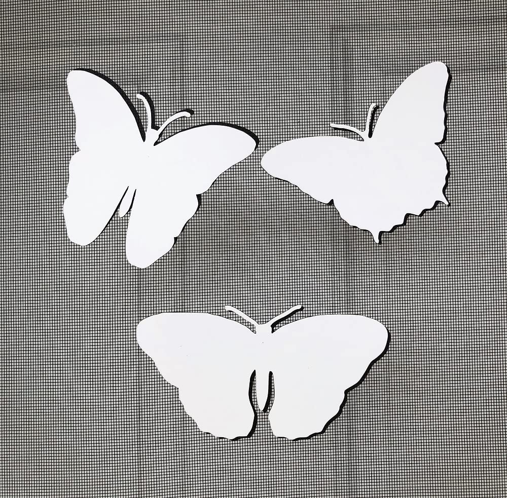 DCentral® Three Butterflies Flexible Vinyl Safety Screen Magnets: Double-Sided.White-Easier to See, Decorative. Helps to Stop Walking into Screens, for Non-RETRACTABLES, Avg Sizes: 5" x 3"