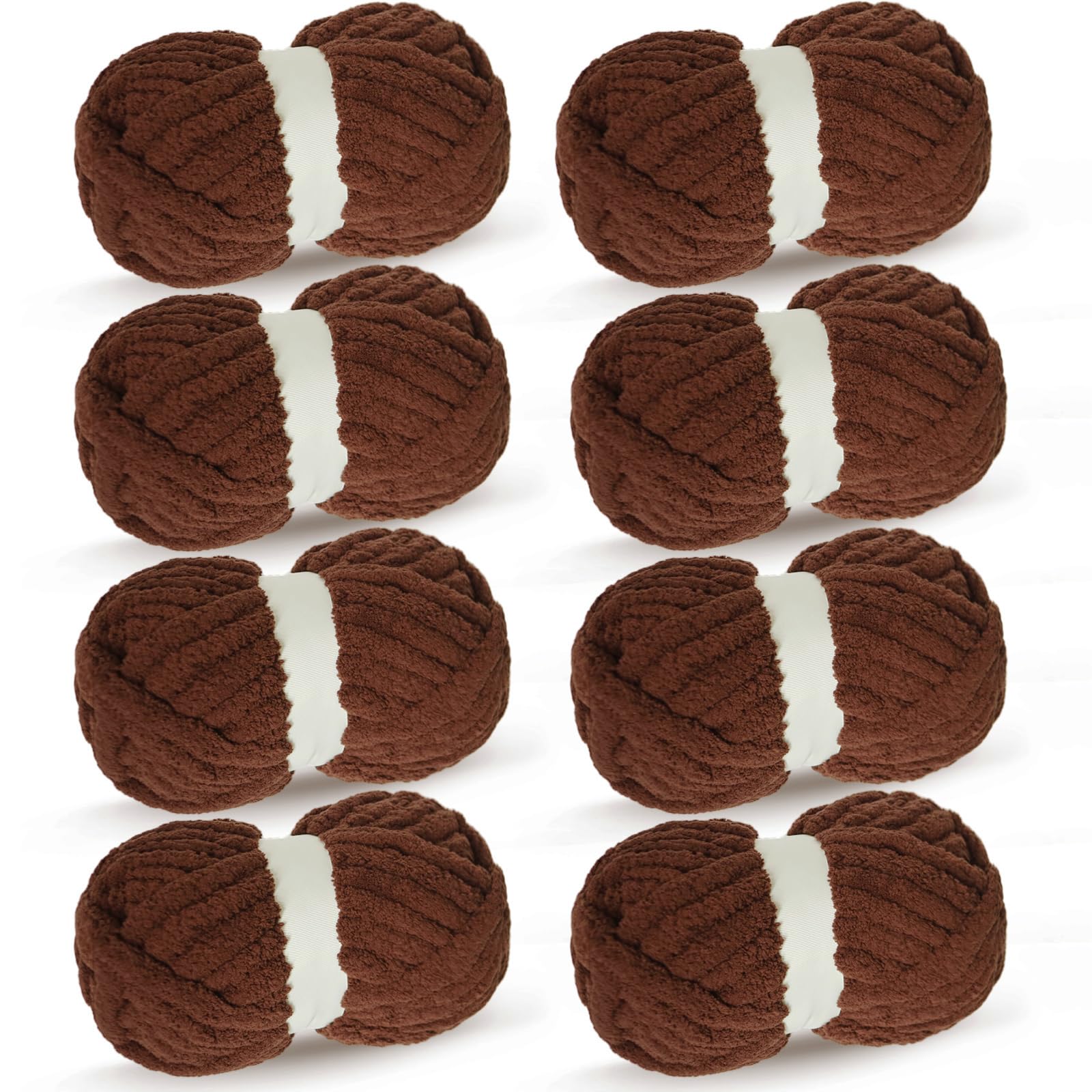 Coffee Chunky Chenille Yarn for Crocheting Bulky Thick Fluffy Yarn for Knitting,Super Bulky Hand Blanket, Soft Plush Yarn Crochet Carpet/Scarf/Cushion/ 8 Jumbo Pack(63.76oz/197.68yd
