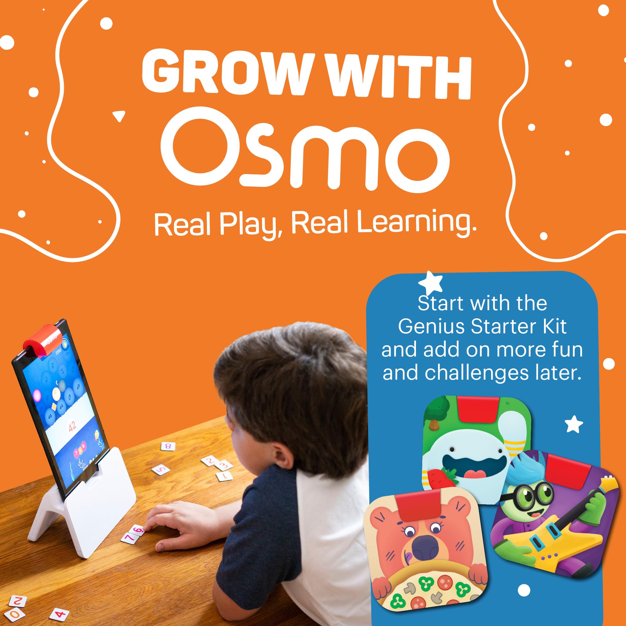 Osmo for Learning Games-Ages Genius Starter Kit 5 giochi di apprendimento Hands-On-età 6-10-Problem Solving & Creativity-STEM-, base tablet Fire inclusa, Colore, 901-0008/901-00028, Esclusivo Amazon