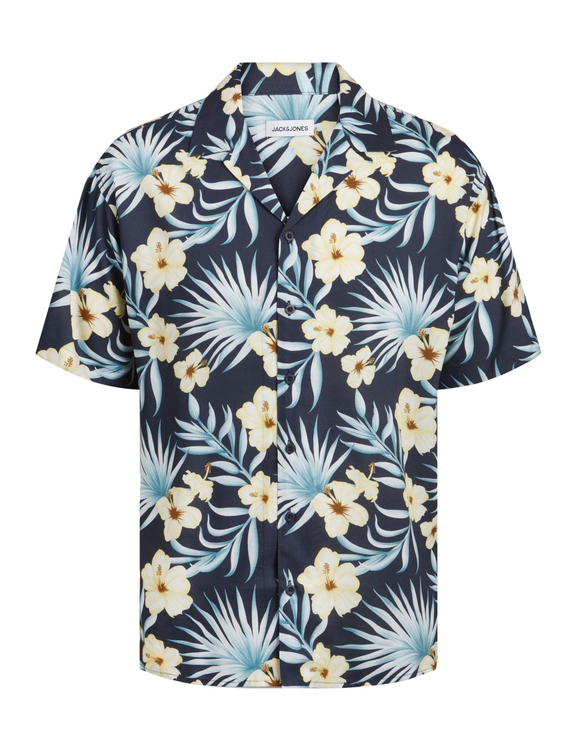 JACK & JONES JJJEFF Floral AOP Resort Shirt SS, Blazer Navy, XL