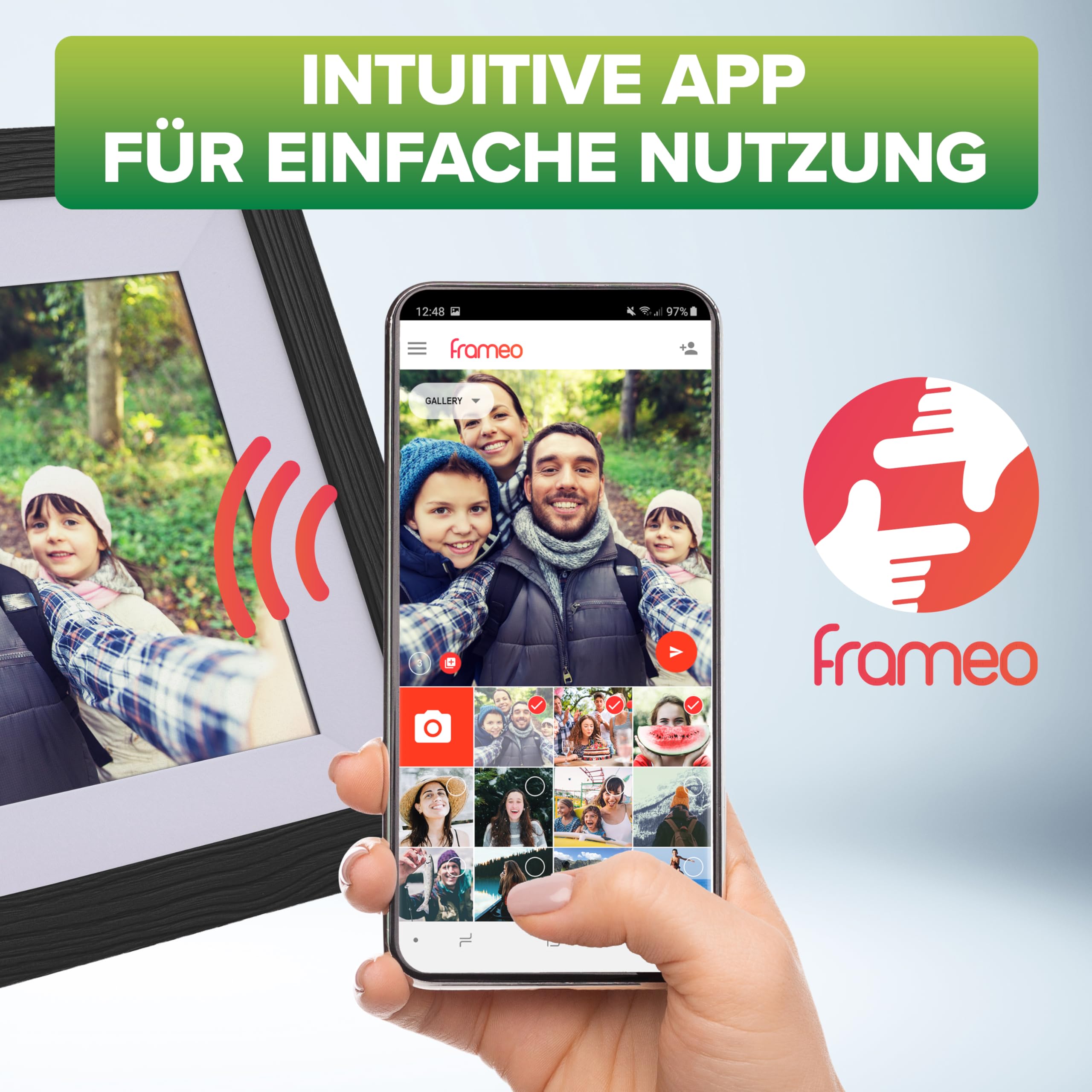 InLine WiFRAME 2 55821H Cadre photo numérique avec 3 cadres amovibles en bois de noyer WiFi 10,1" avec fonction tactile 1920 x 1200 cm Mémoire 16 Go Partagez vos moments instantanément de n'importe où
