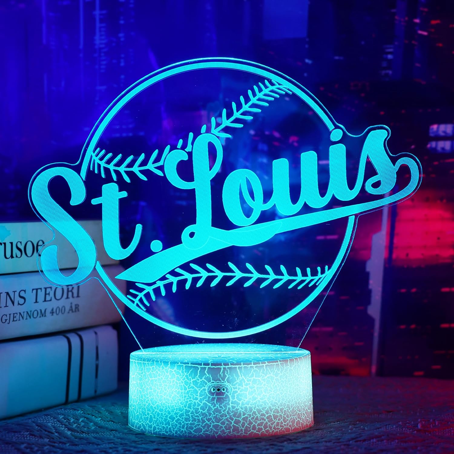 OkiyiD Baseball Night Light, 3D Illusion Lamp with Remote, 16 Color Changing, Kids Room Decor, for Baseball Fans, Boys, Girls (St. Louis)