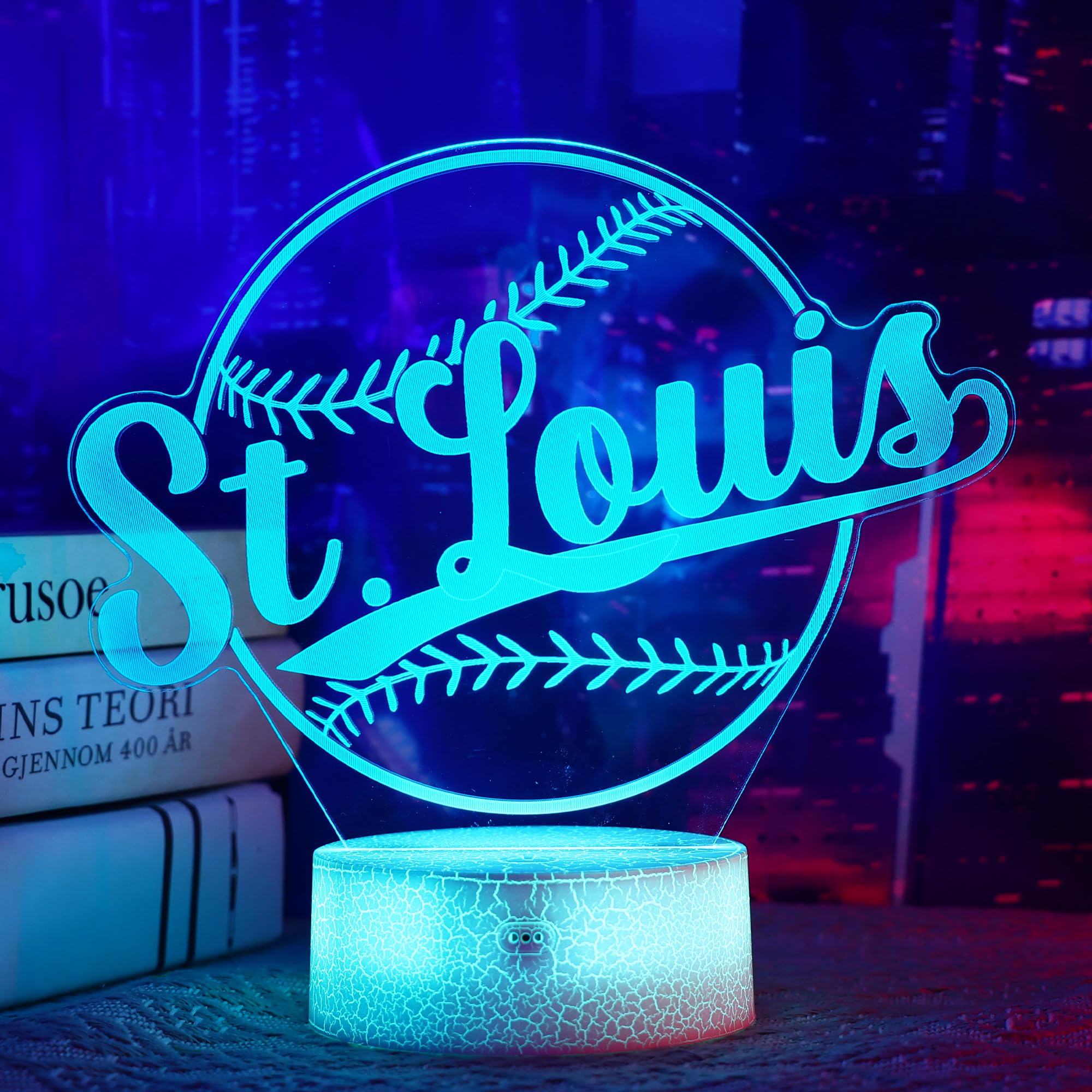 Baseball Night Light, 3D Illusion Lamp with Remote, 16 Color Changing, Kids Room Decor, for Baseball Fans, Boys, Girls (St. Louis)