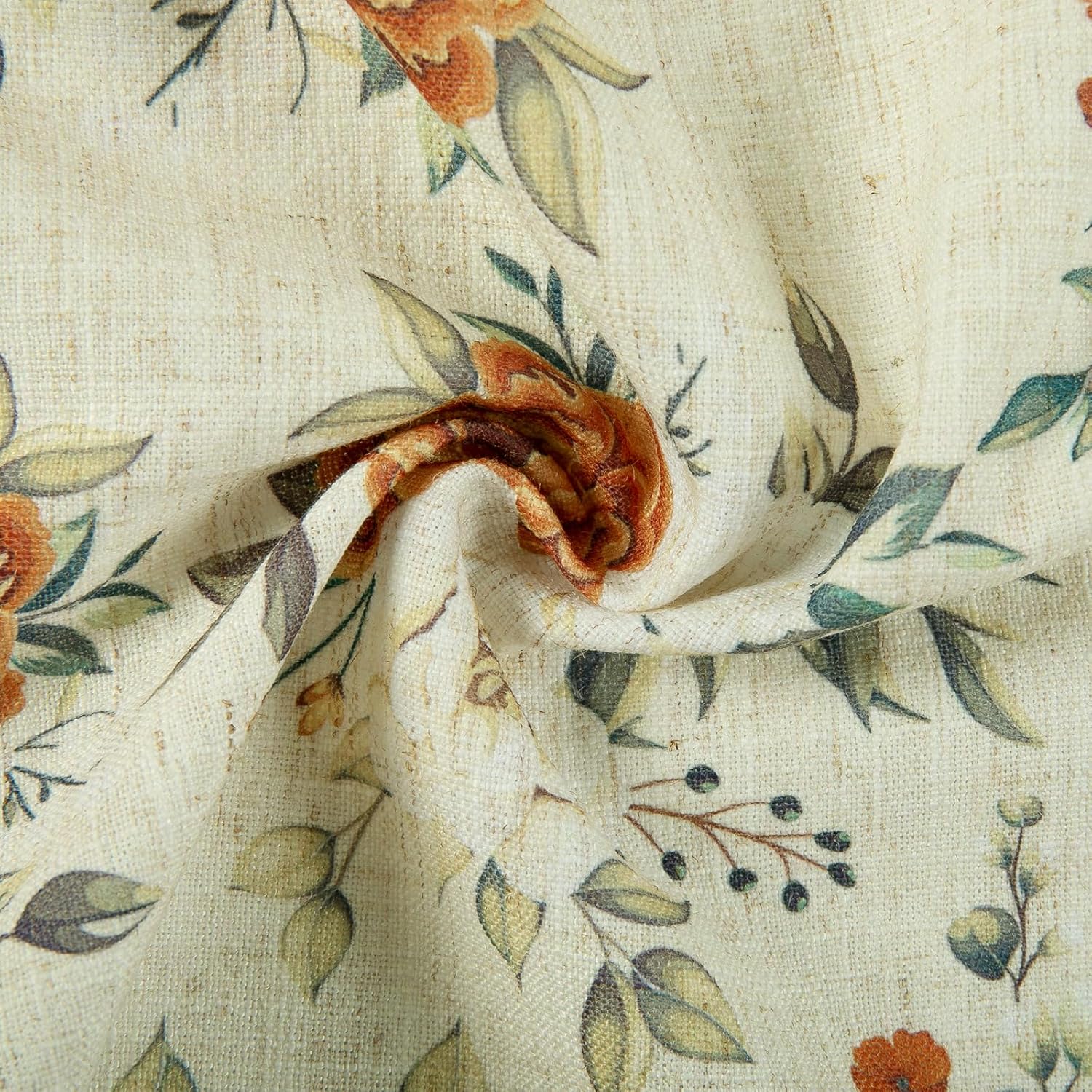 TWOPAGES Linen Textured Floral Curtain 63 Inch Length Pinch Pleat Curtain for Farmhouse Small Window Vintage Light Filtering Drape, 1 Panel, 26W x 63L, Light Brown