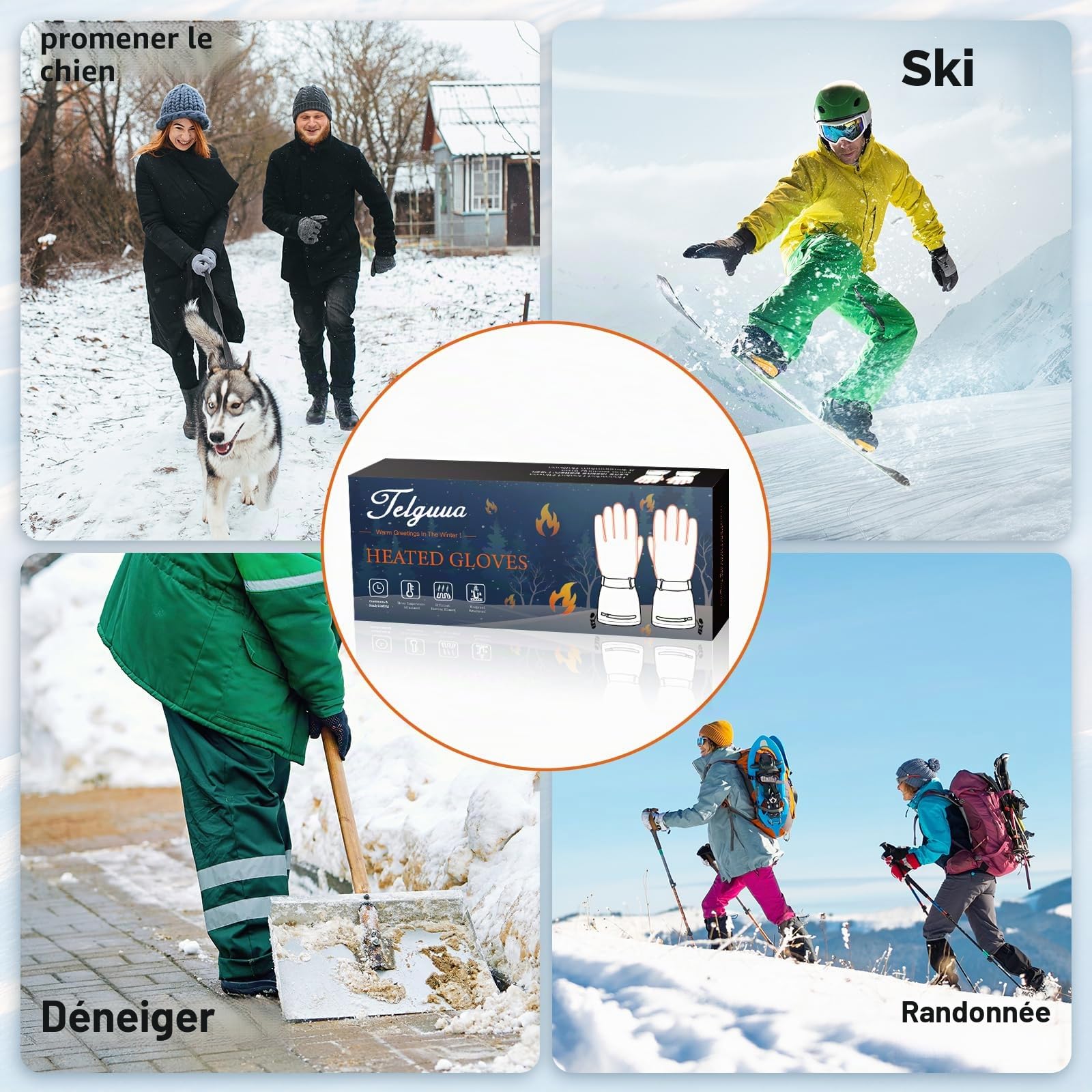 Telguua Gants Chauffants pour Femme et Homme,Touchables à l’écran Gant Chauffants avec Batterie Rechargeable 7.4V 5500mAh Chauffage Plus Rapide/Stable,3 Températures Réglables, pour Moto,Cyclisme,Ski