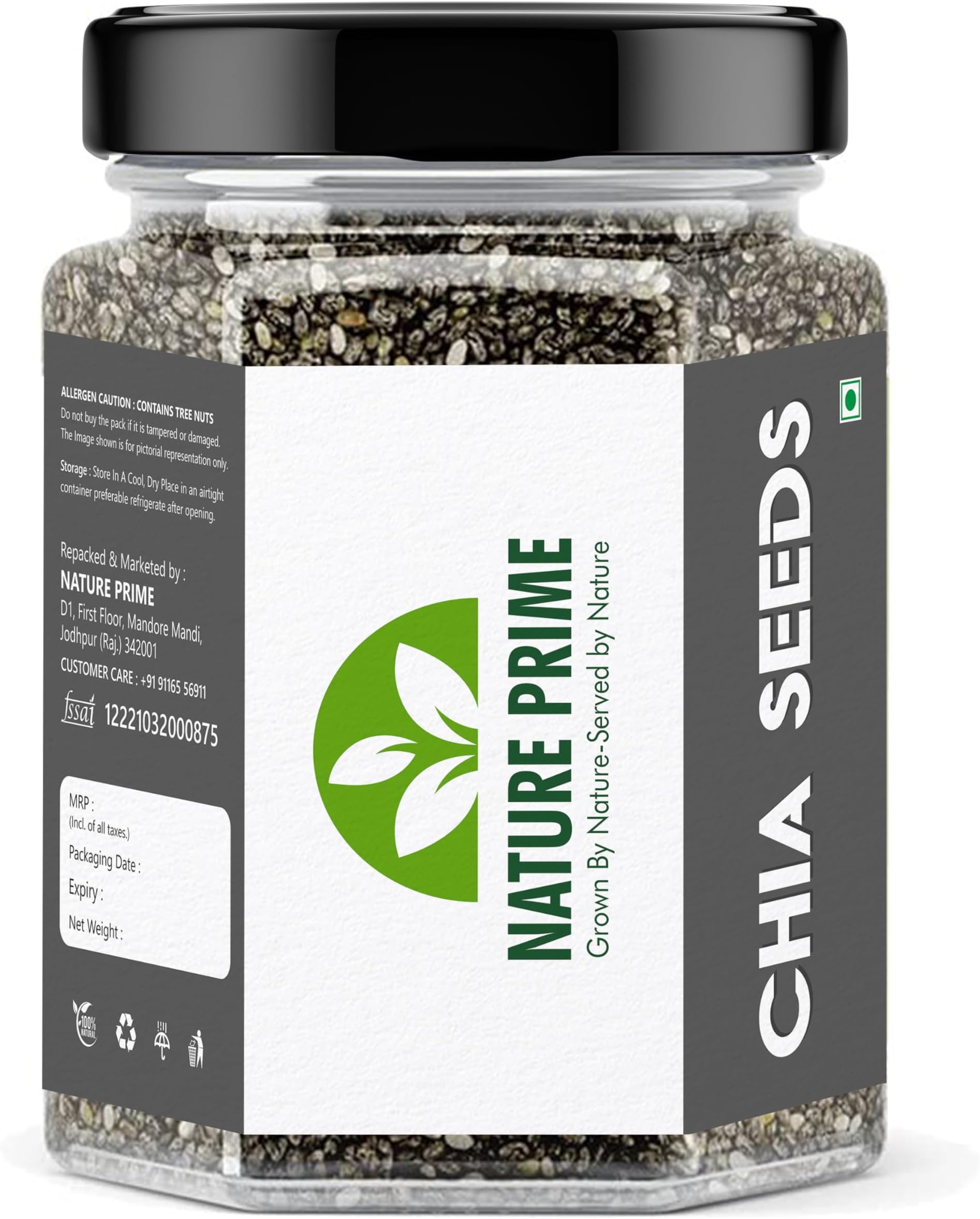 Nature Prime chia seeds 250g | chia seeds for weight loss | Omega-3 Seeds for Eating | Non-GMO and Fibre Rich Seeds (Jar pack)