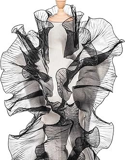 OIIKI Ruffle Pleated Organza Lace Trims 5 Yards, Black Organza Chiffon Ruffled Fabric Trim, Tulle Ruffle Lace Border for Craft Sewing Dress Bag Decoration Applique Trimming