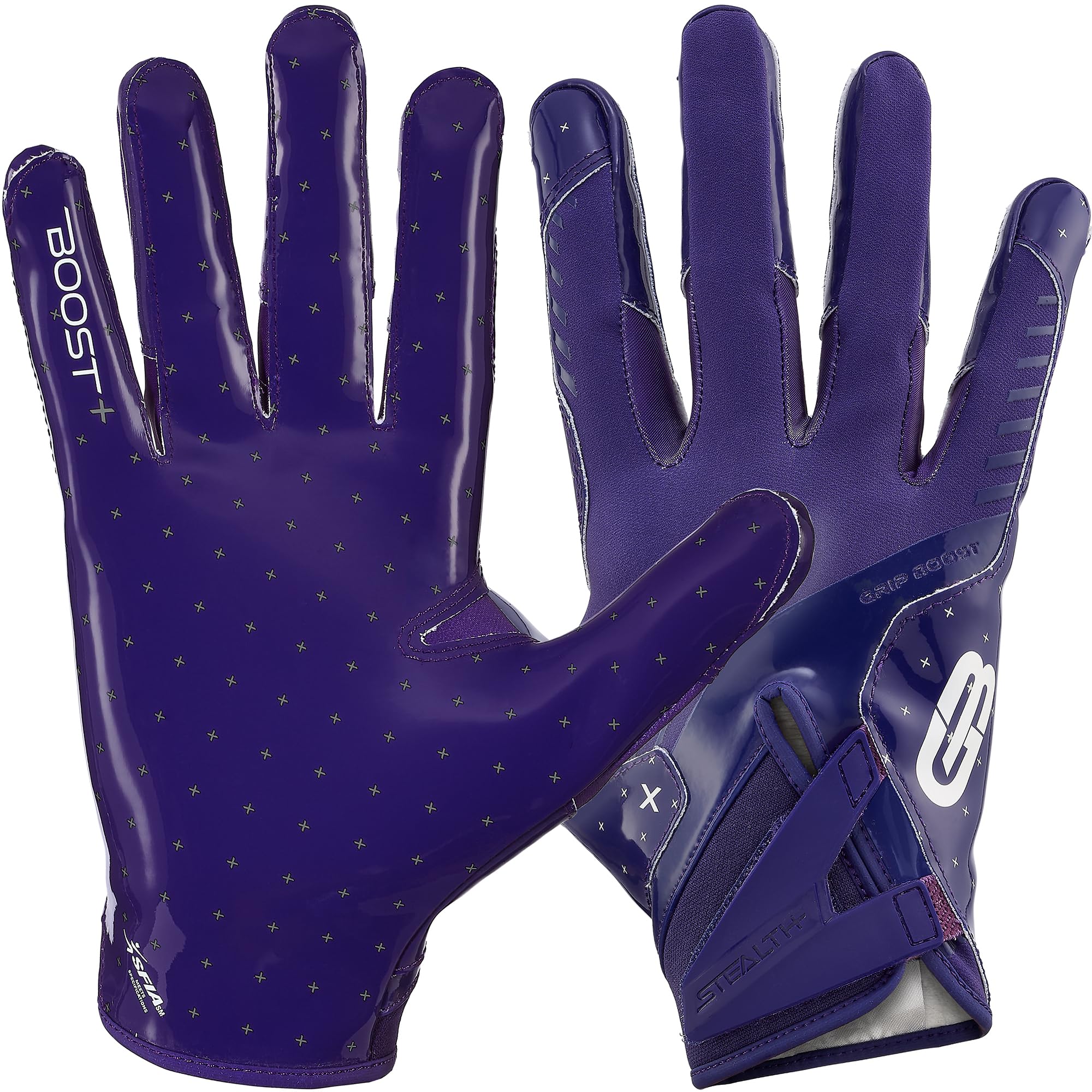 Grip Boost Football Gloves - Solid Stealth 6.0 Boost Plus Sticky Technology - Adult and Youth Football Gloves for Wide Receiver - Men's and Boys Sizes