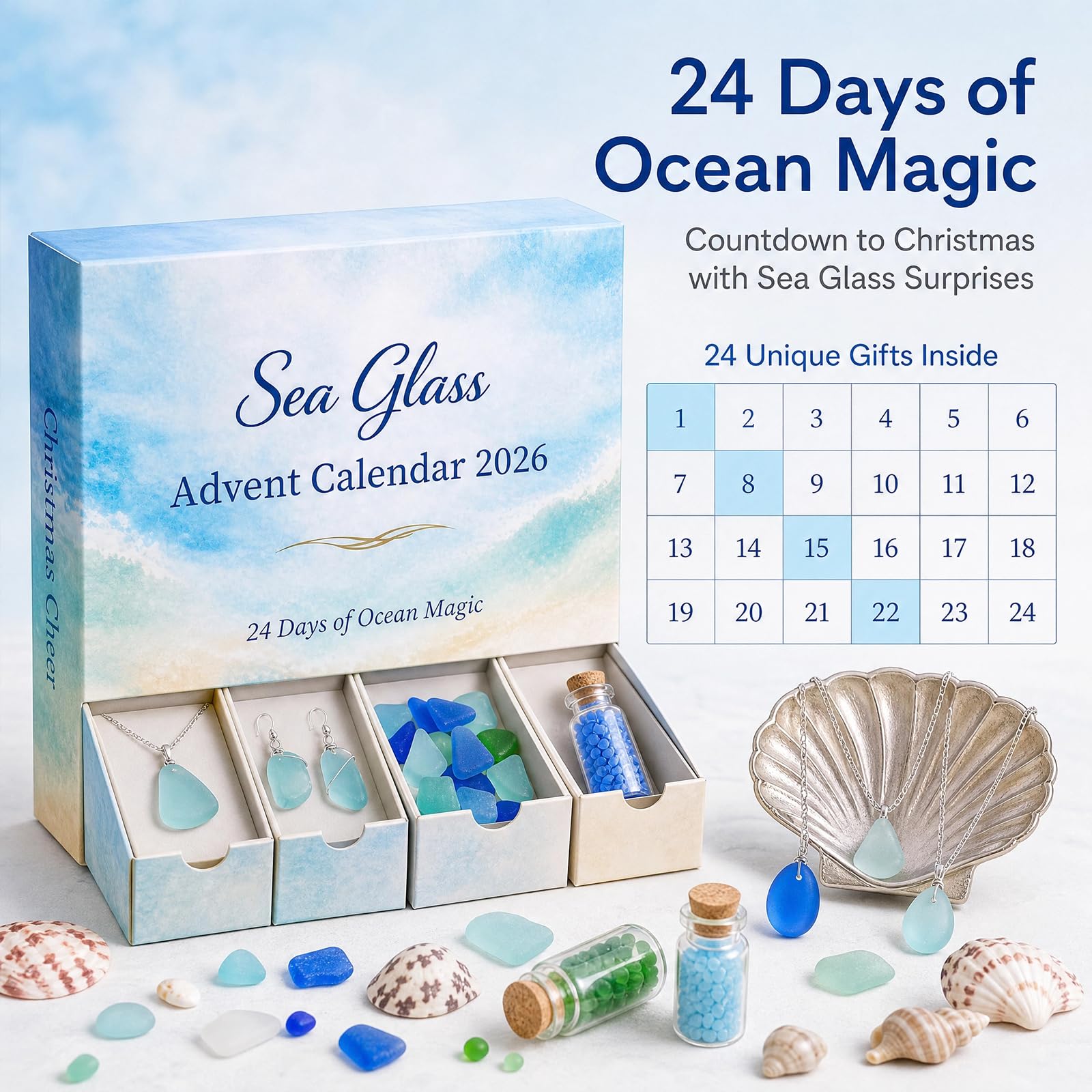 Meerglas-Adventskalender, DIY-Bastelset mit Meeresschätzen für alle