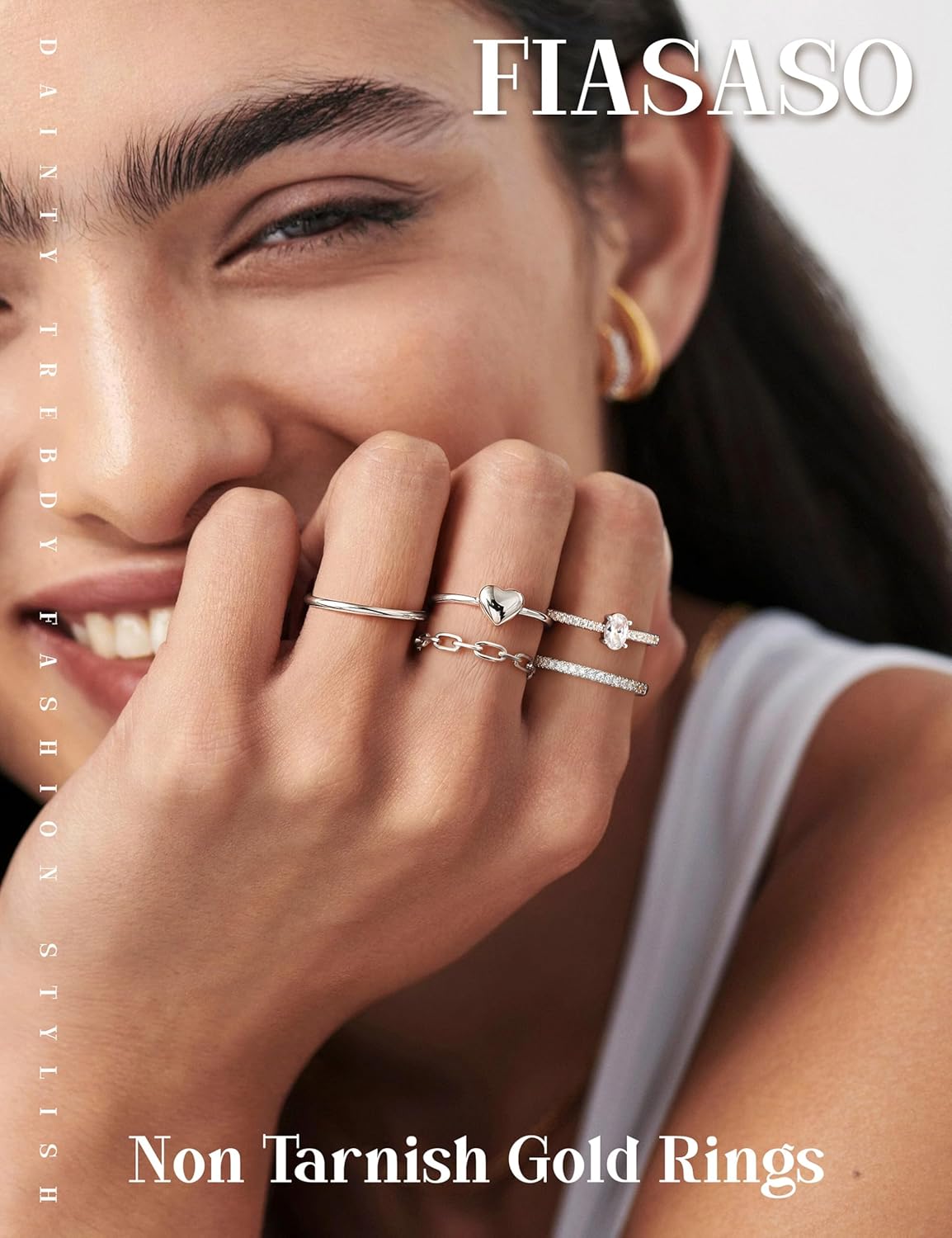 FIASASO Gold Rings for Women Non Tarnish - 5Pcs Dainty Stackable Rings 14K Gold Plated Cubic Zirconia Stacking Rings Non Tarnish Waterproof Minimalist Thin Stack Ring Size 5 6 7 8 9 10 - Image 8