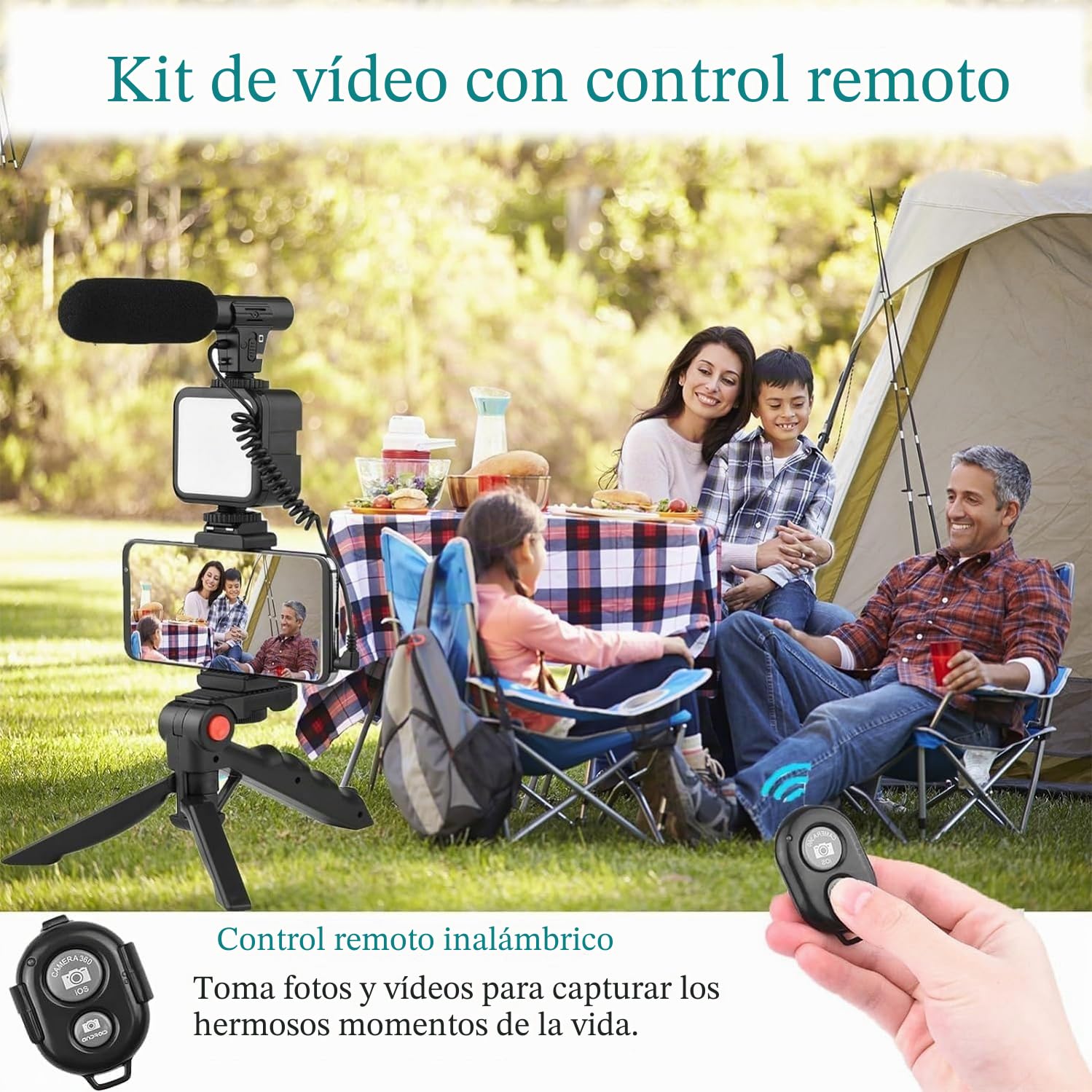Kit de vídeo para smartphone profesional, kit Vlog teléfono, incluye luz LED, micrófono, soporte y trípode, compatible con iPhone, Android, Youtube, TikTok, Vlog, Live Streaming
