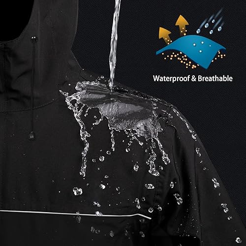 Miniatura 13 de iCreek Traje de lluvia para motocicleta para hombres y mujeres, impermeable, anti-tormenta, equipo de lluvia de alta visibilidad Rojo