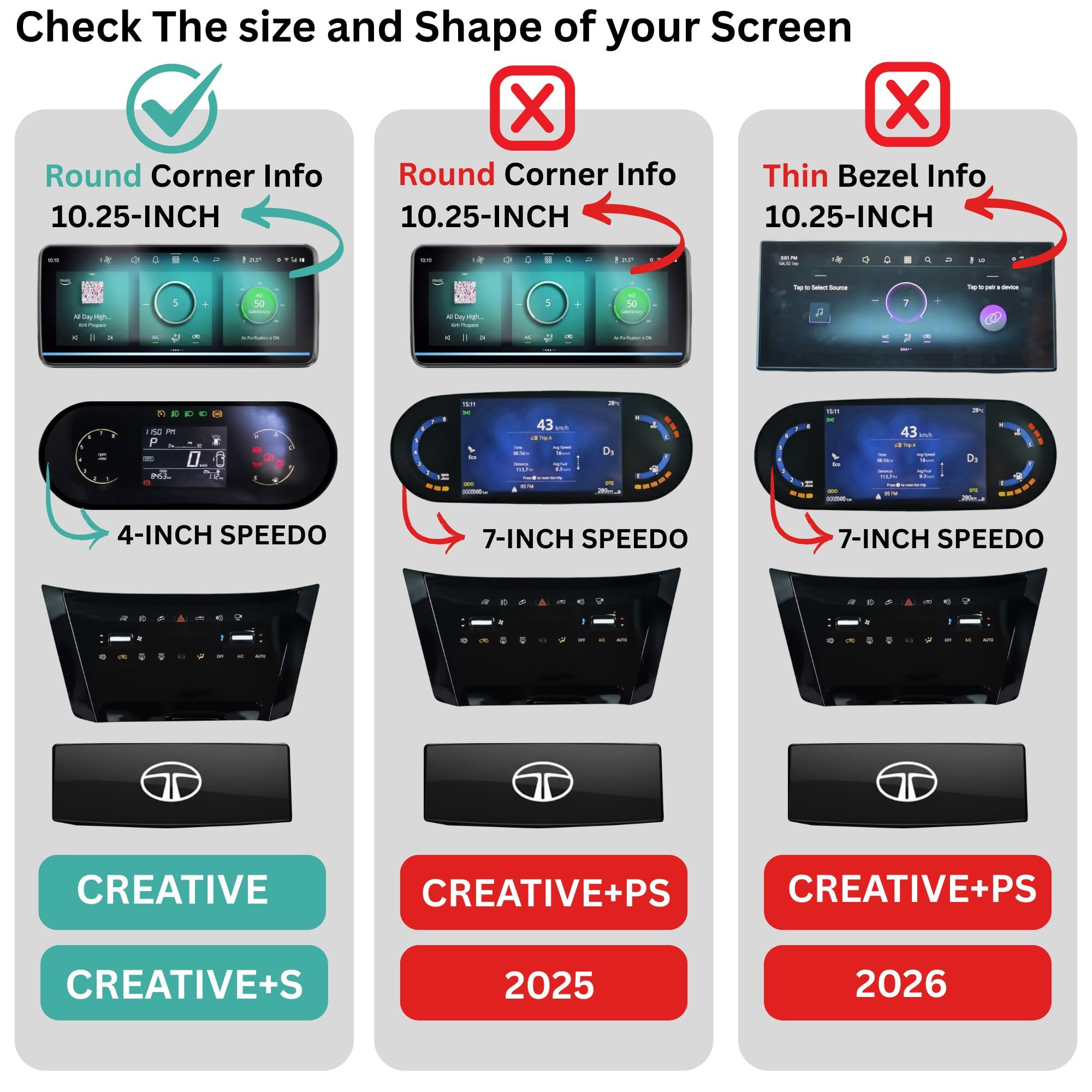 Wisely Pack 4 - Screen Guard for TATA NEXON (2026) CREATIVE, CREATIVE+ S (CNG), CREATIVE+S Dark Car Display Protector 10.25" INFOTAINMENT [Round Edge] + 4" MID CLUSTER + STEERING + AC (Touch) Panel - Stereo Car Accessories — Amazon image 2