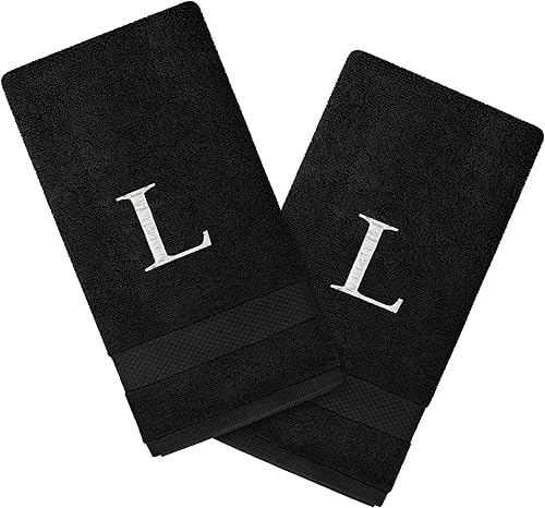 Juego de 2 toallas personalizadas con monograma, altamente absorbentes y suaves, toallas de mano de algodón turco con monograma de 16 x 27 pulgadas,