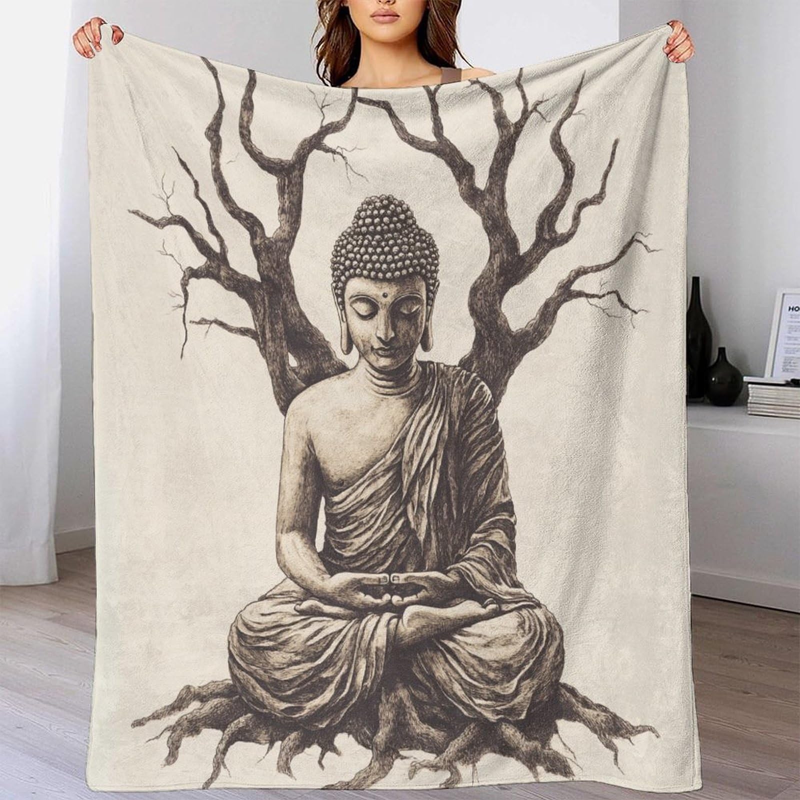 Couverture Bouddha en flanelle thermorégulatrice pour grand canapé 200x230 cm