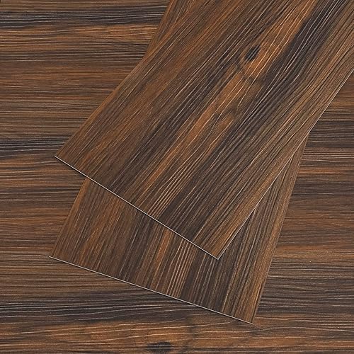 VEELIKE Tablones de suelo de 6 x 36 pulgadas, vinilo impermeable de madera marrón oscuro, autoadhesivo, extraíble para baño, dormitorio, cocina,