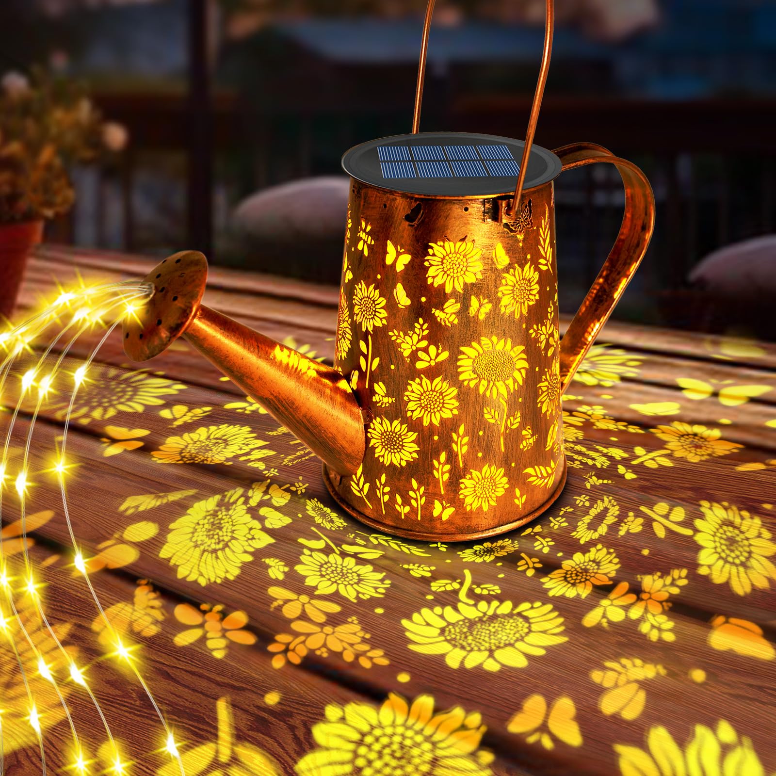 Luci solari per annaffiatoio a forma di girasole, regalo per donne, mamma, nonna, compleanno, grande lanterna solare da appendere, impermeabile, decorazioni da giardino per cortile, portico,