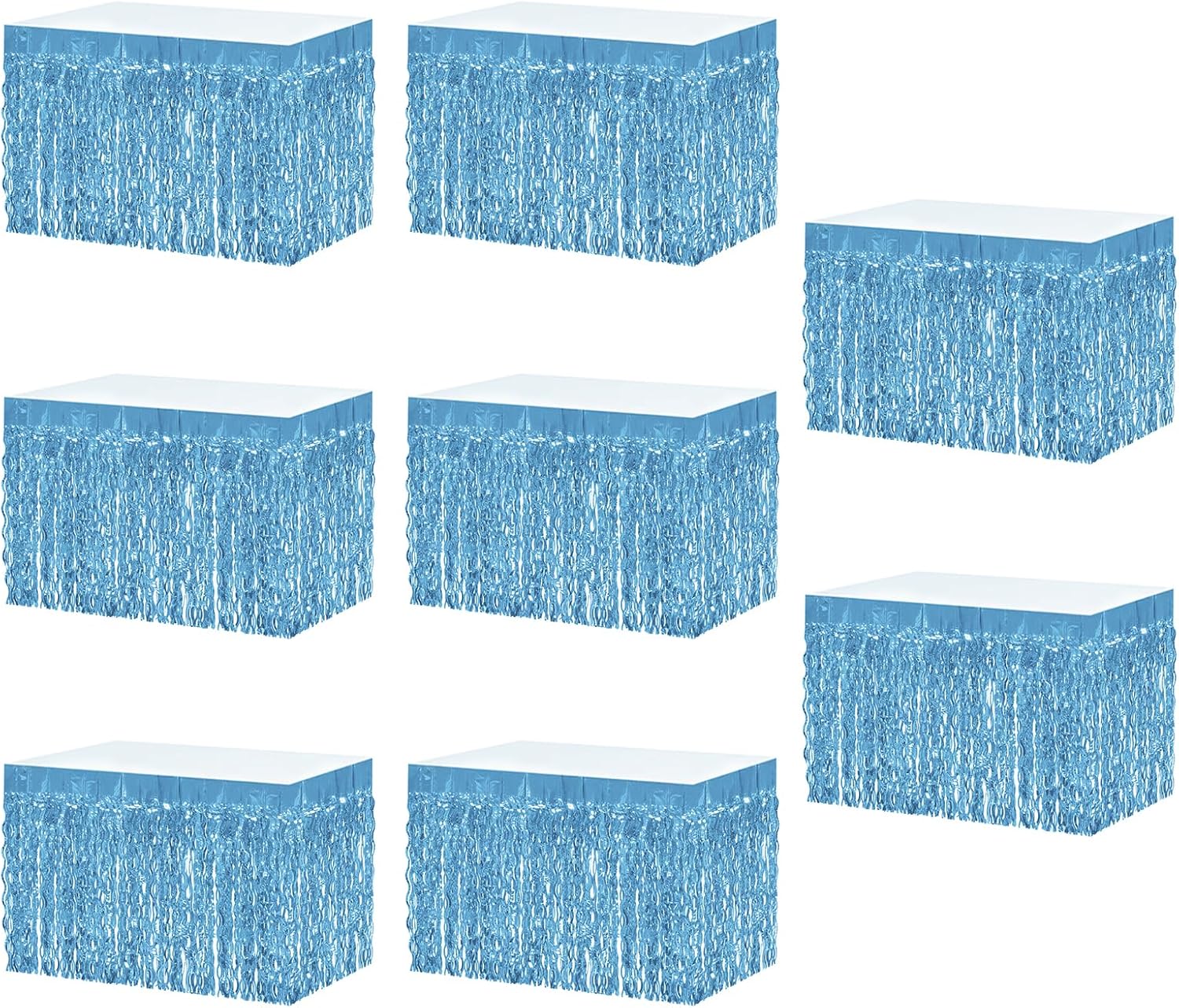 8P Wavy Metallic Tinsel Foil Fringe Table Skirts for Rectangle Tables Backdrop Garland Curtains for Parade Floats Wedding Birthday Parties Decoration Halloween Christmas (Light Blue)