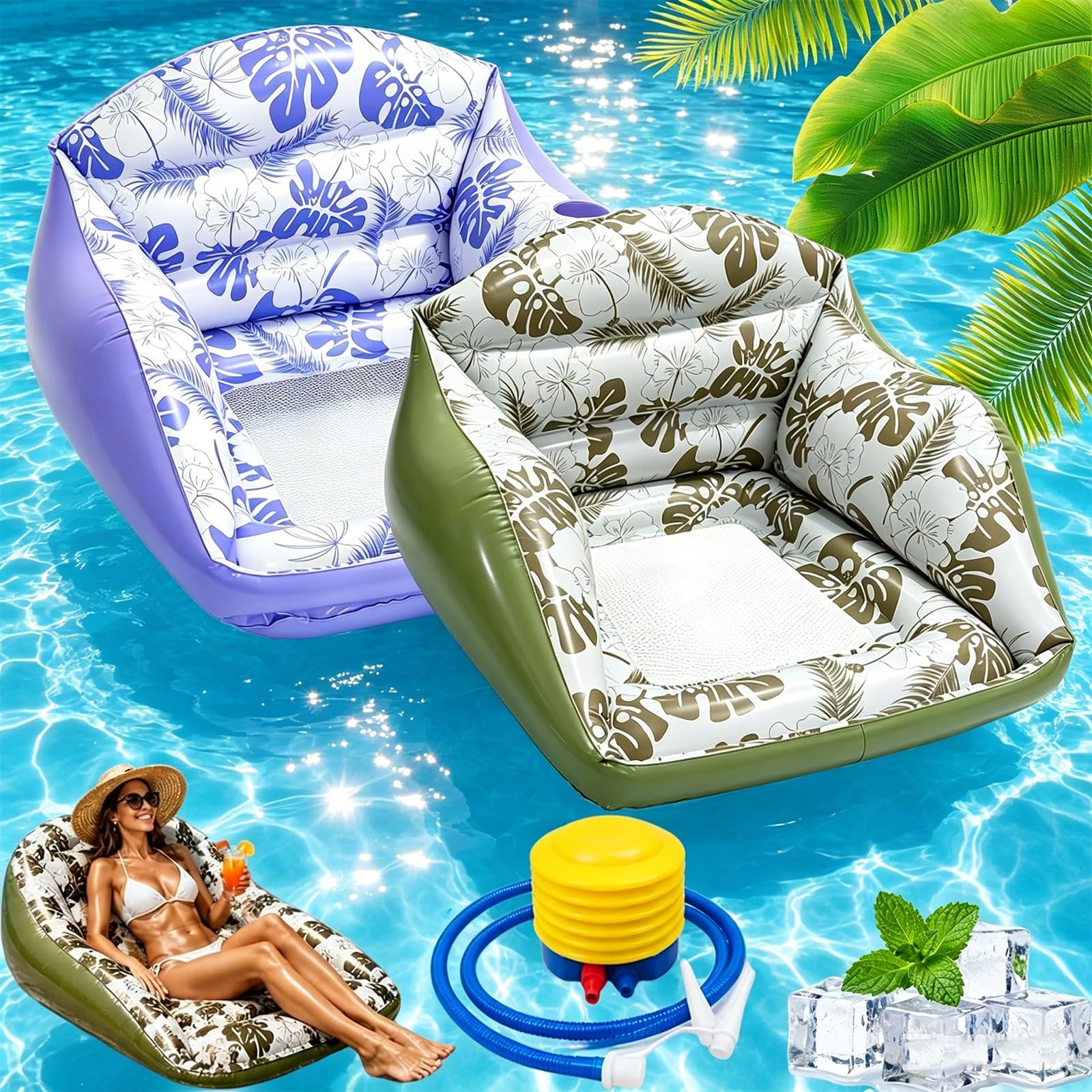3-In-1-Aufblasbare Poolliege, Aufblasbarer Poolstuhl-Schwimmer, Schwimmender Mehrzweck-Wassersofa-Schwimmer Mit Getränkehalter, Strapazierfähig for Pool-Strandparty,Outdoor-Spiele