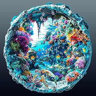 Jigfoxy Wooden Puzzle for Adults, 3D Visual Ocean Wooden Jigsaw Puzzles for Adult, Unique Animal Shape Wood Cut Puzzles, Christmas Thanksgiving Gifts for Friends Family (S-8.5 * 8.5in-100pcs)