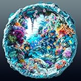 Jigfoxy Wooden Puzzle for Adults, 3D Visual Ocean Wooden Jigsaw Puzzles for Adult, Unique Animal Shape Wood Cut Puzzles, Christmas Thanksgiving Gifts for Friends Family (S-8.5 * 8.5in-100pcs)