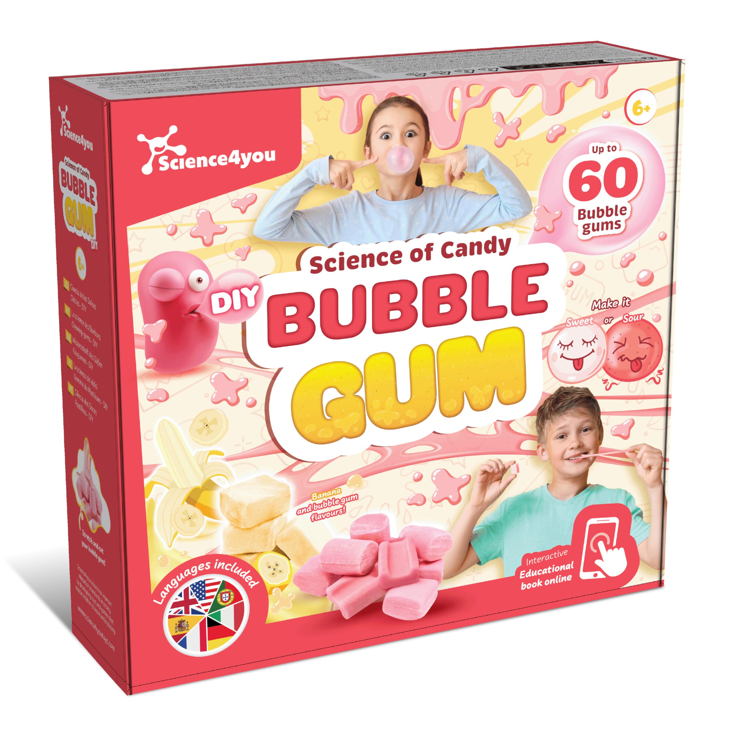 Science4you Bubble Gum Sweets Lab  Candy Making Kit to Make your own 60 Bubble Gums for Kids, Science of Candy, Jelly Toys to your Party Bags, Educational Sweet Gift Box for Boys & Girls Age 6 7 8 9+