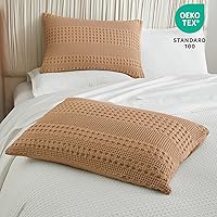 Vista 126 de PHF Fundas de almohada 100% algodón con tejido de gofre de 24 x 24 pulgadas, paquete de 2 fundas cuadradas para decoración elegante del hogar, sin