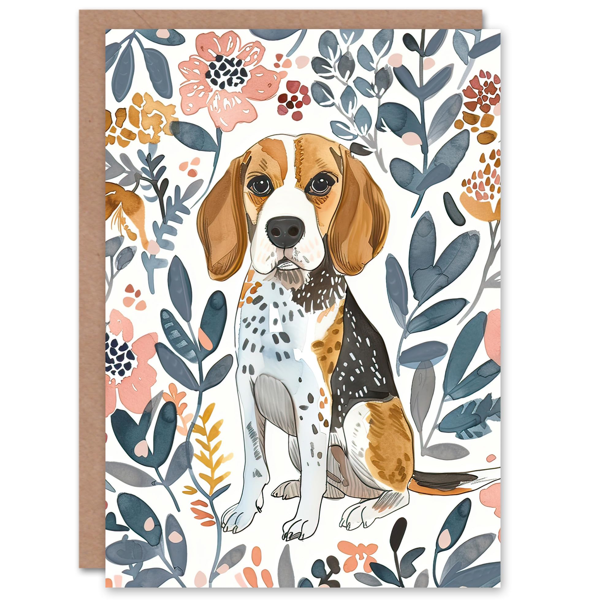 Artery8 Greeting Card Dog Lover Beagle in Flower Garden Watercolour For Her Woman Birthday Card