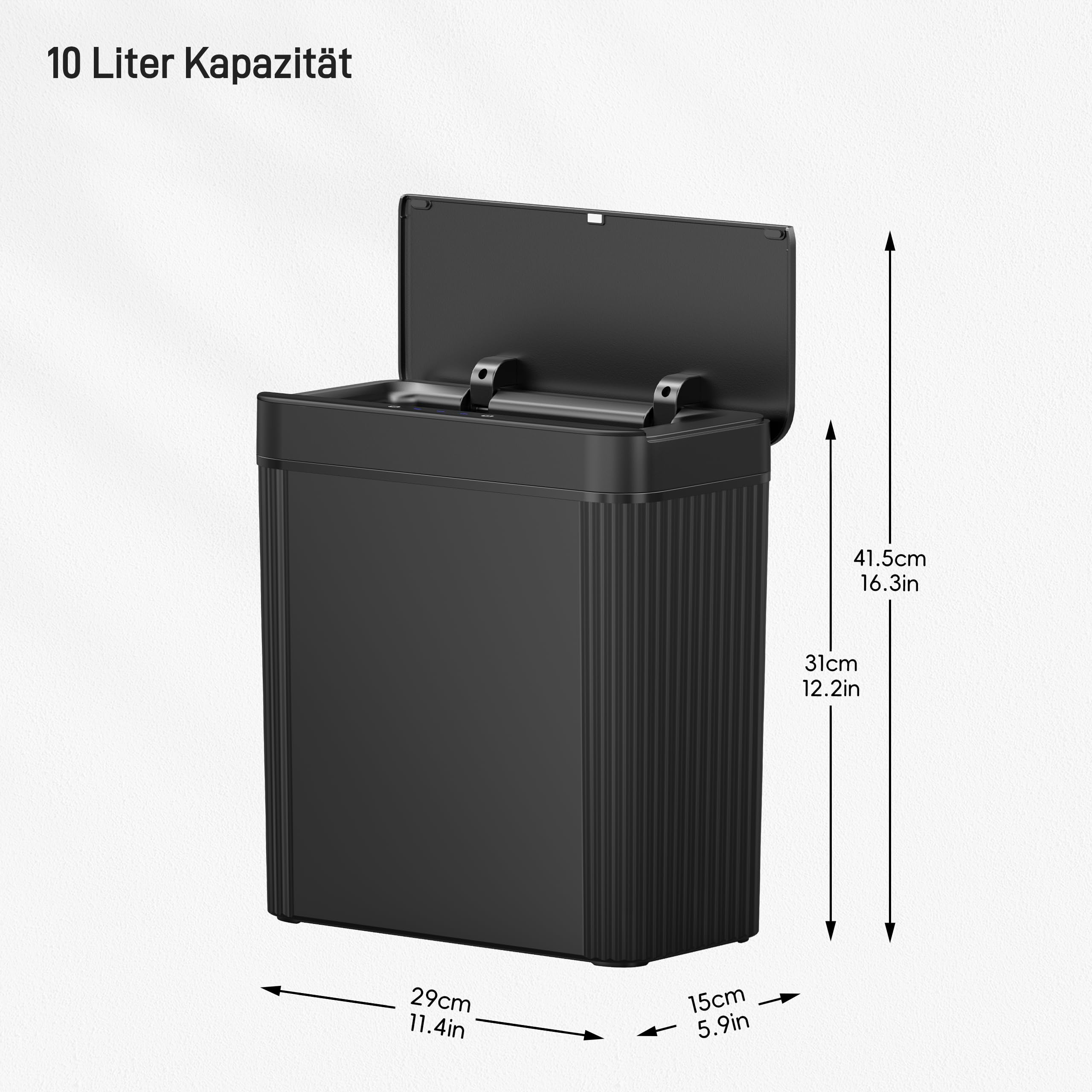 EKO Badezimmer Mülleimer mit Sensor, Schlanker Sensor Abfalleimer, Wasserdichter, Soft Close, Bewegungssensor-Kosmetikeimer für Bad, Büro und Küche, Carbon-Schwarz, 10L, Hochwertiger Kunststoff