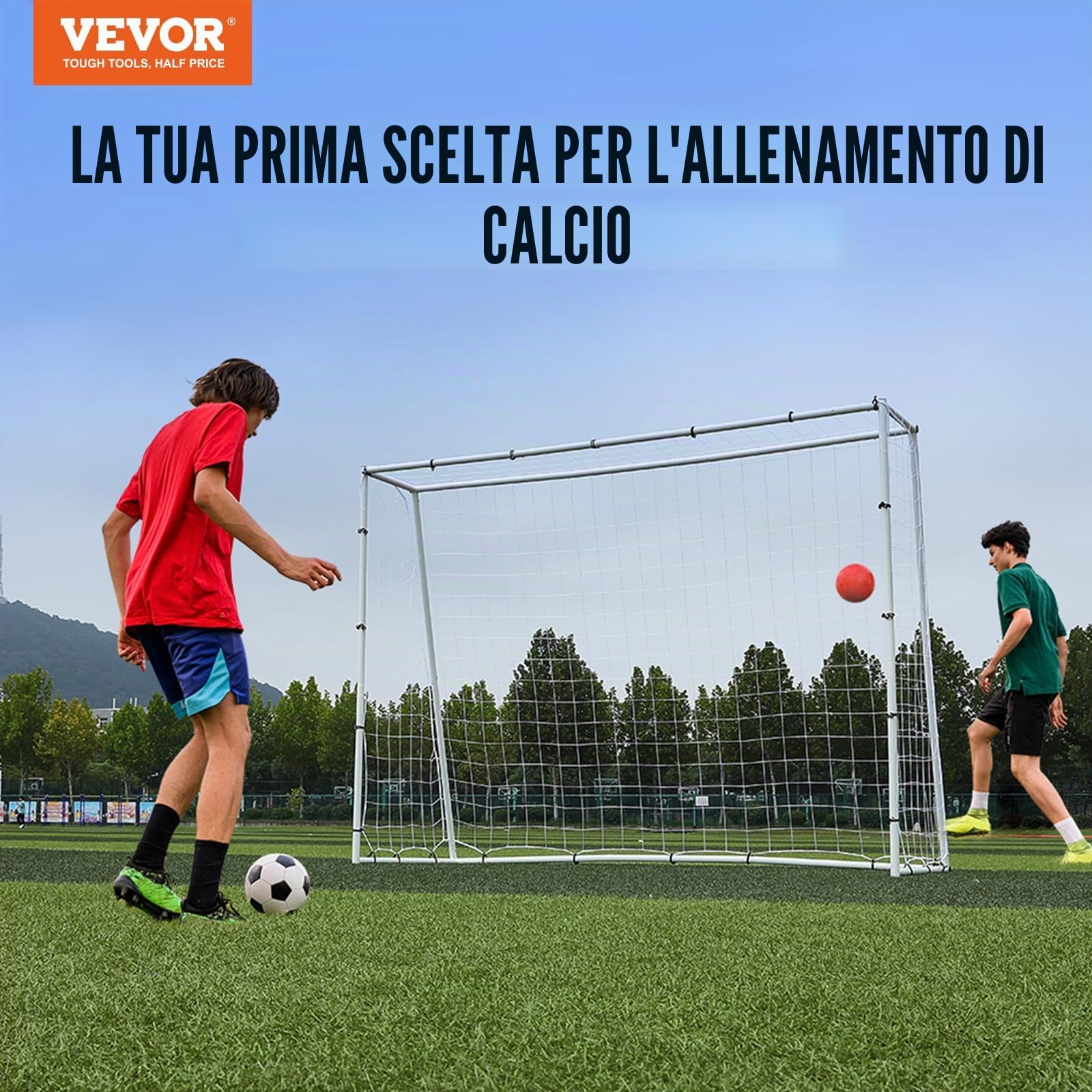 VEVOR Allenatore di rimbalzo per calcio, attrezzatura da allenamento per calcio in ferro, parete da rimbalzo per calcio, rete da rimbalzo su entrambi i lati, facile da montare, perfetta per praticare