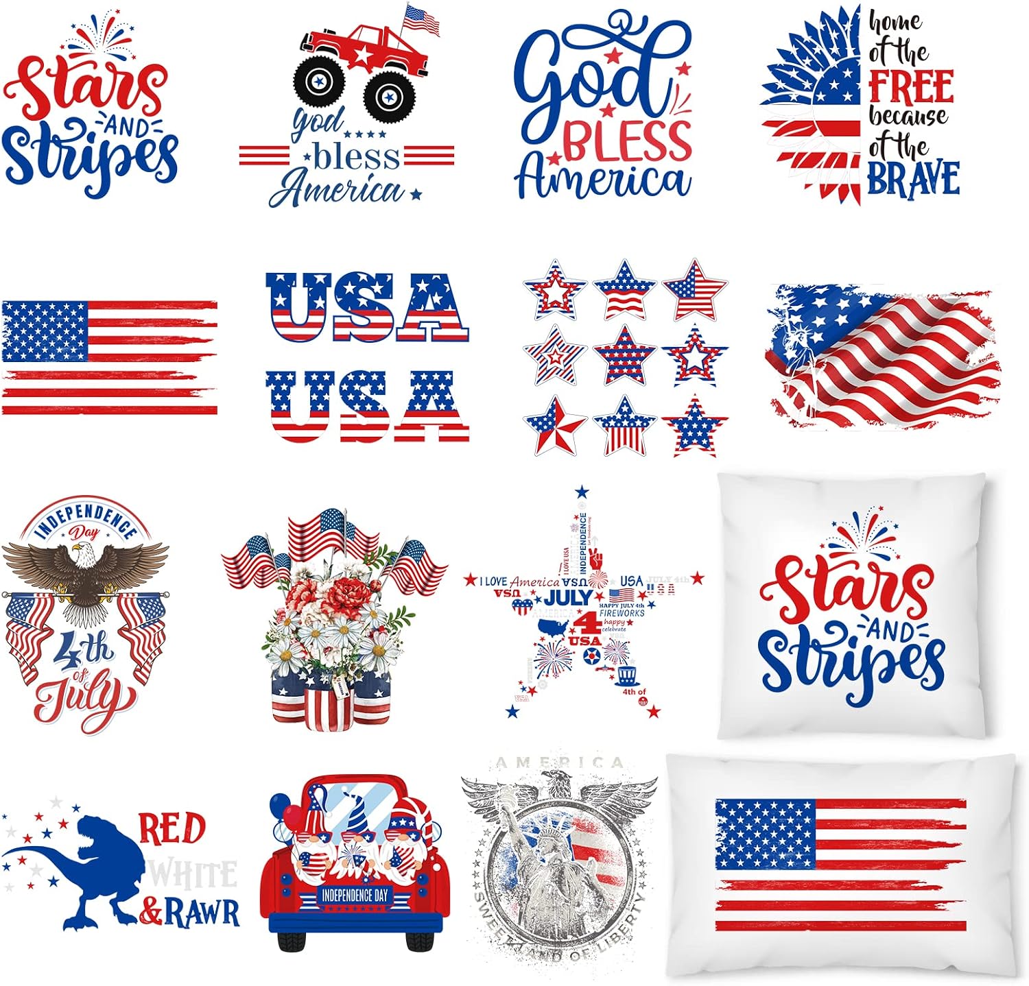 Whaline 14 Sheet 250th Anniversary Patriotic Heat Transfer Vinyl Stickers 4th of July Iron on Vinyl HTV Patches American Flag Pattern Iron on Transfers Stickers for Independence Day Fabric DIY Crafts