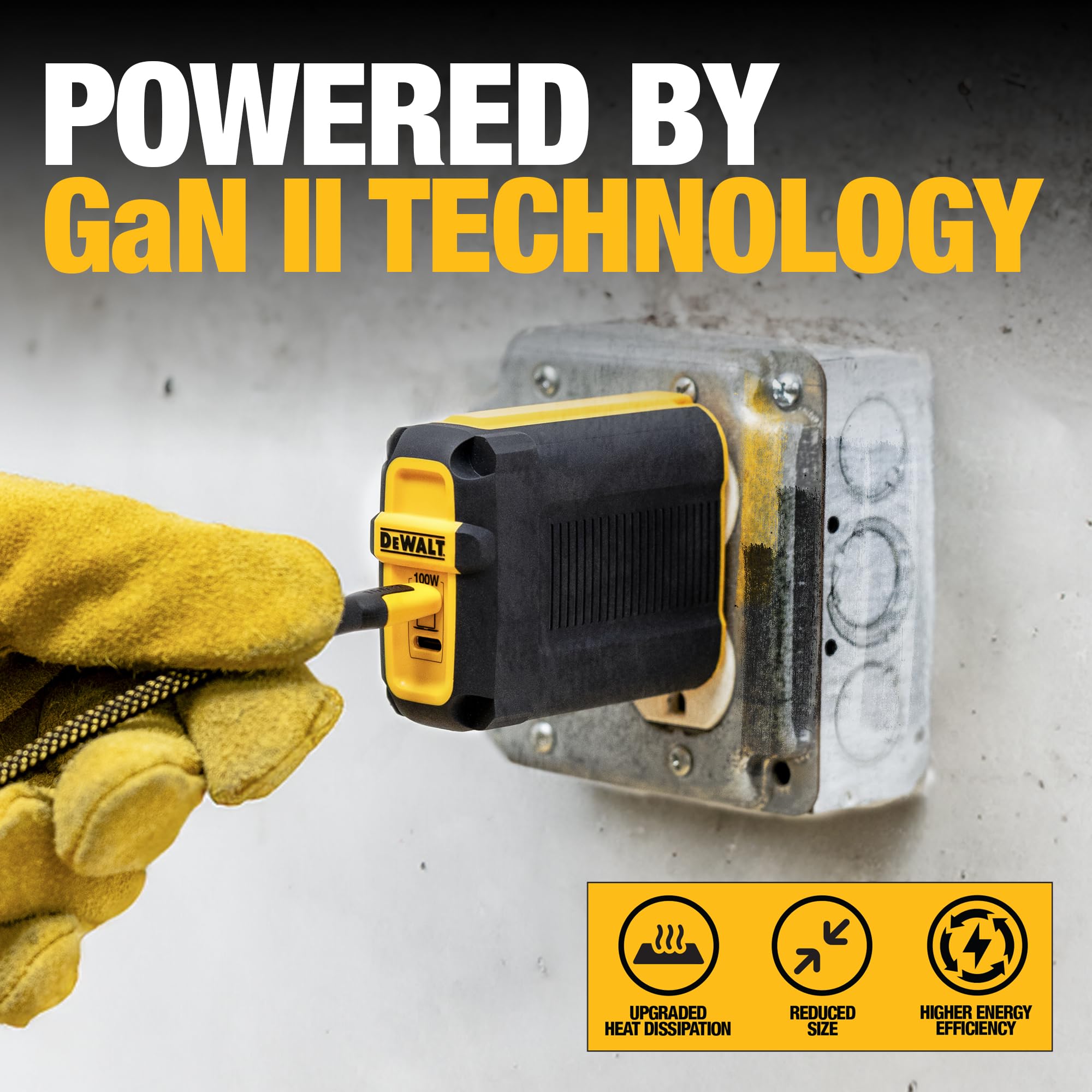 DEWALT Cargador USB C (GAN) de 100 W compacto de 2 puertos para MacBook Pro, MacBook Air, Google Pixelbook, ThinkPad, Dell XPS, iPad Pro, Galaxy S22/S20, iPhone 16/15/14/Pro