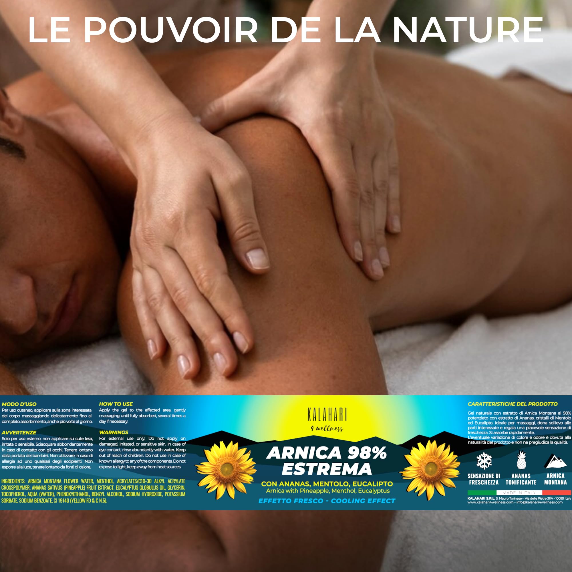 KALAHARI Kit Chaud + Froid, Gel à l’Arnica 98% + Griffe du Diable, Pré et Post entraînement, Action intense pour Massage Muscles, Articulations, Contractures, Mobilité – Extra fort, Fabriqué en Italie