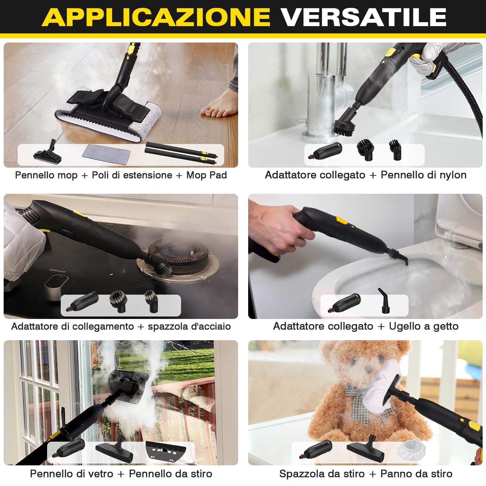 Pulitore a vapore multiuso per tutto con accessori 23, rimozione di carta da parati, moquette, divano, mobili imbottiti, auto, piastrelle, tappezzeria, bagno, 1,5 l