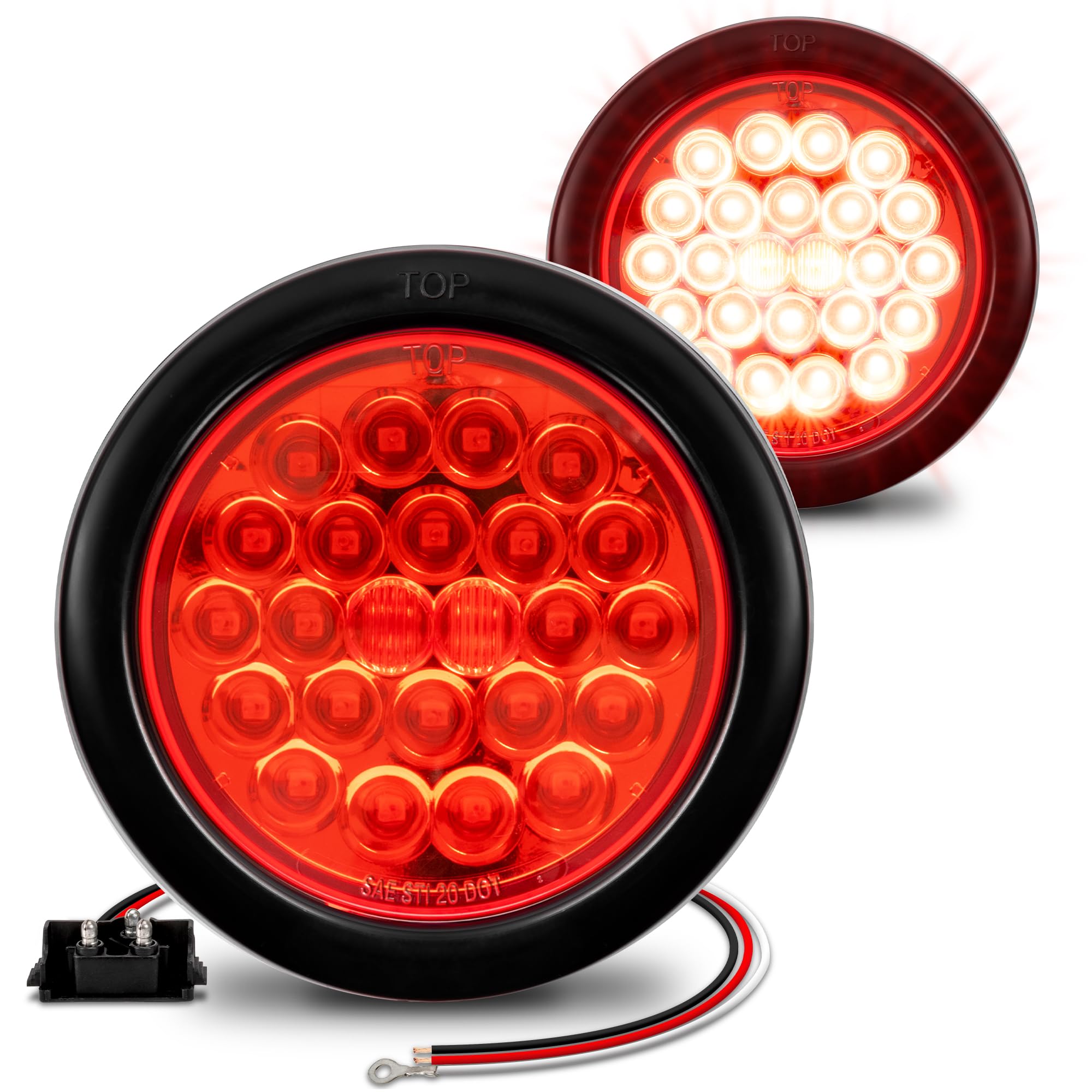 OLS - Luz LED redonda trasera, de marcha atrás o remolque para camiones o vehículo recreativo, 24 ledes, 10,1 cm, con certificado DOT, incluye arandela y tapón a presión, color blanco