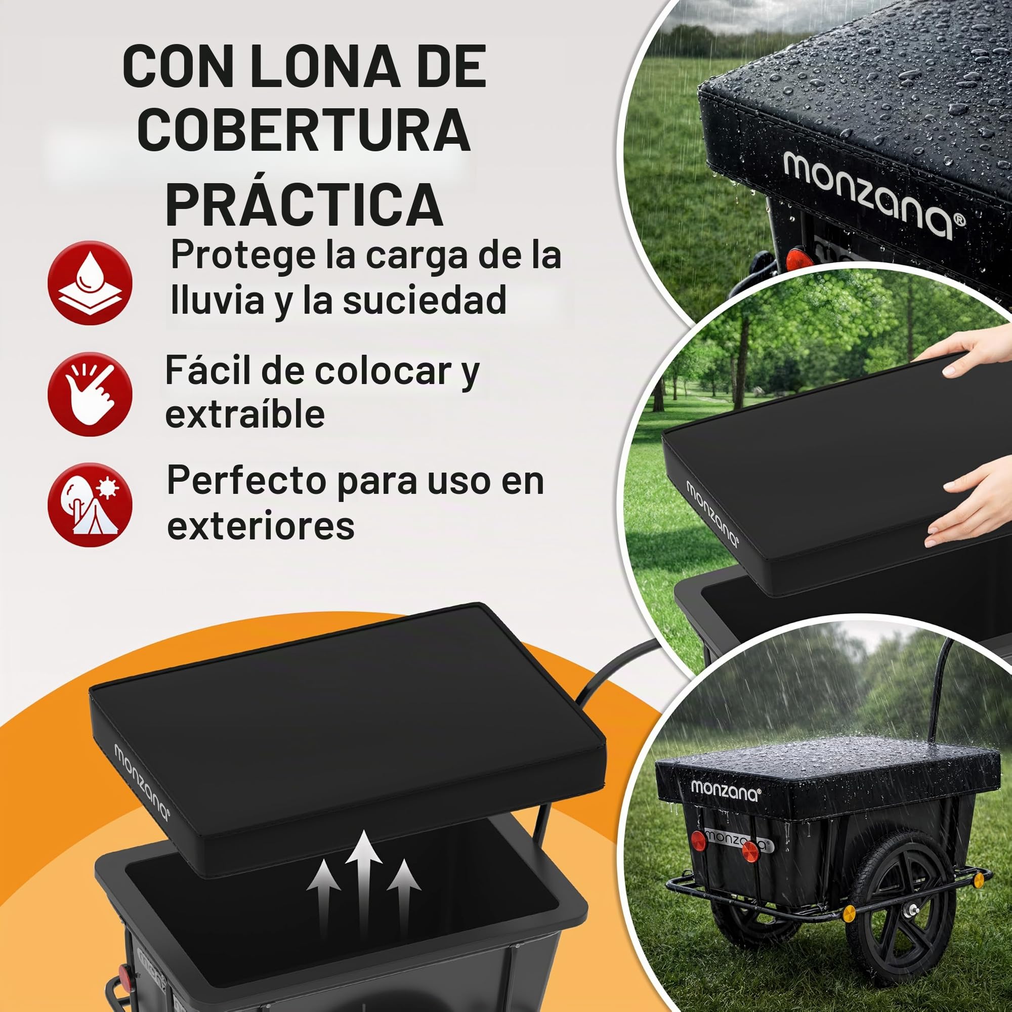 MONZANA® Remolque para Bicicleta 90L Carga 80Kg Incl.Acoplamiento Cesta extraíble Bici Lona Equipaje Compras