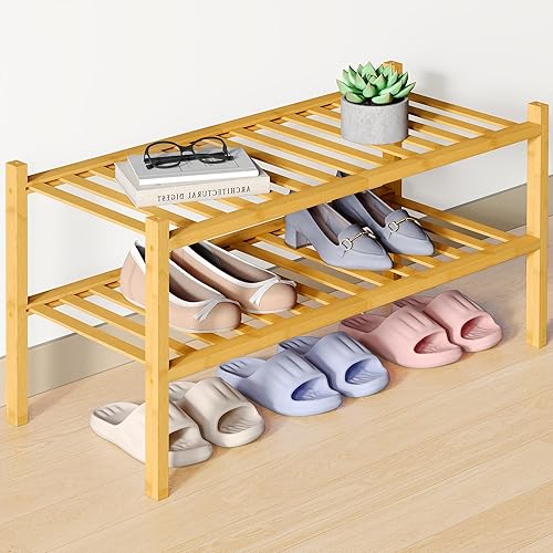 Miniatura 42 de Smiry Zapatero de bambú para clóset, organizador de zapatos apilable de 4 niveles largo de madera, estante de almacenamiento de zapatos Negro
