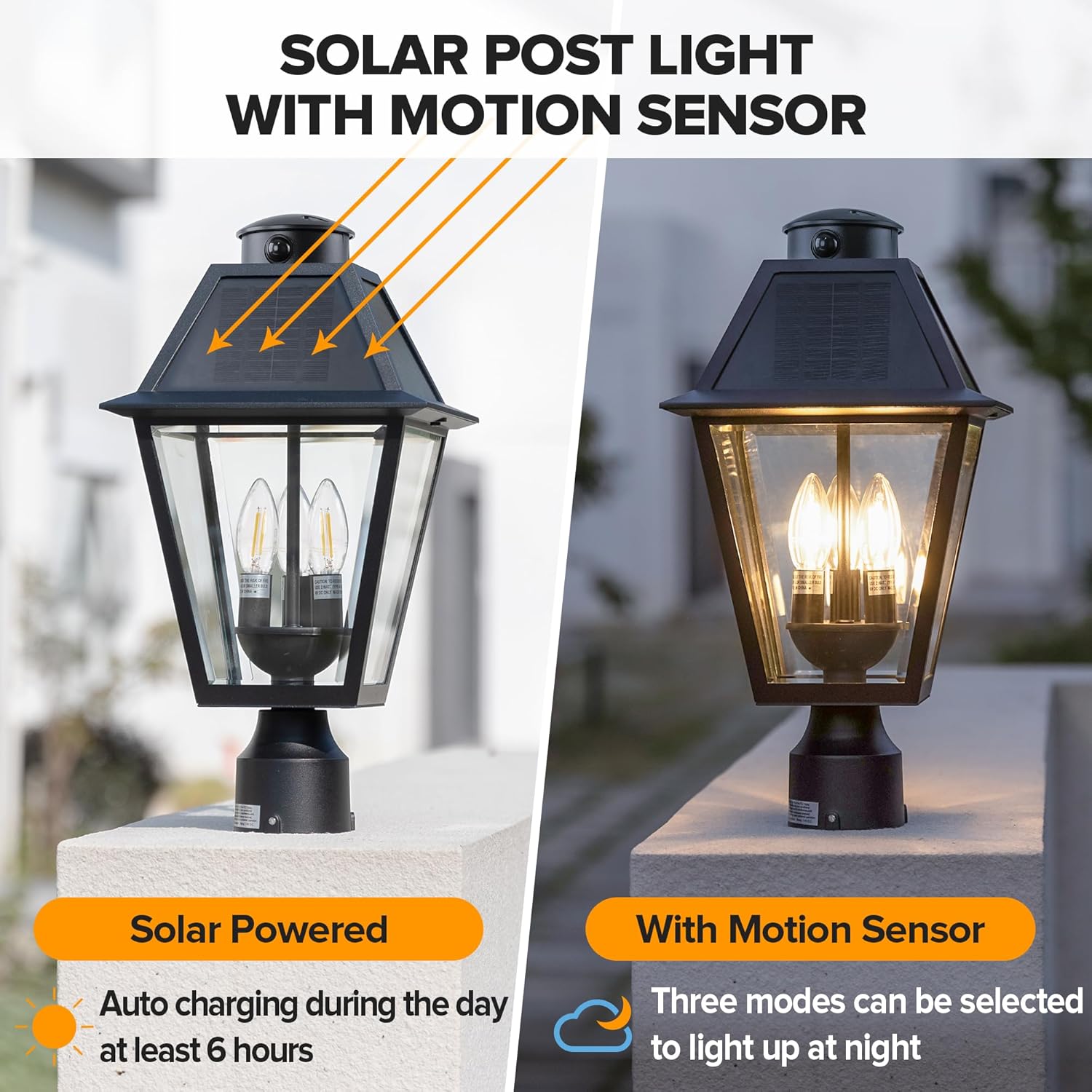 LUTEC Outdoor Solar Lamp Post Light with Motion Sensor, Dusk to Dawn Waterproof Pole Light Head with Three Modes, Exterior Black Solar Powered Fence Post Light Fixtures for Outside LUTEC Outdoor Solar Lamp Post Light with Motion Sensor, Dusk to Dawn Waterproof Pole Light Head with Three Modes, Exterior Black Solar Powered Fence Post Light Fixtures for Outside