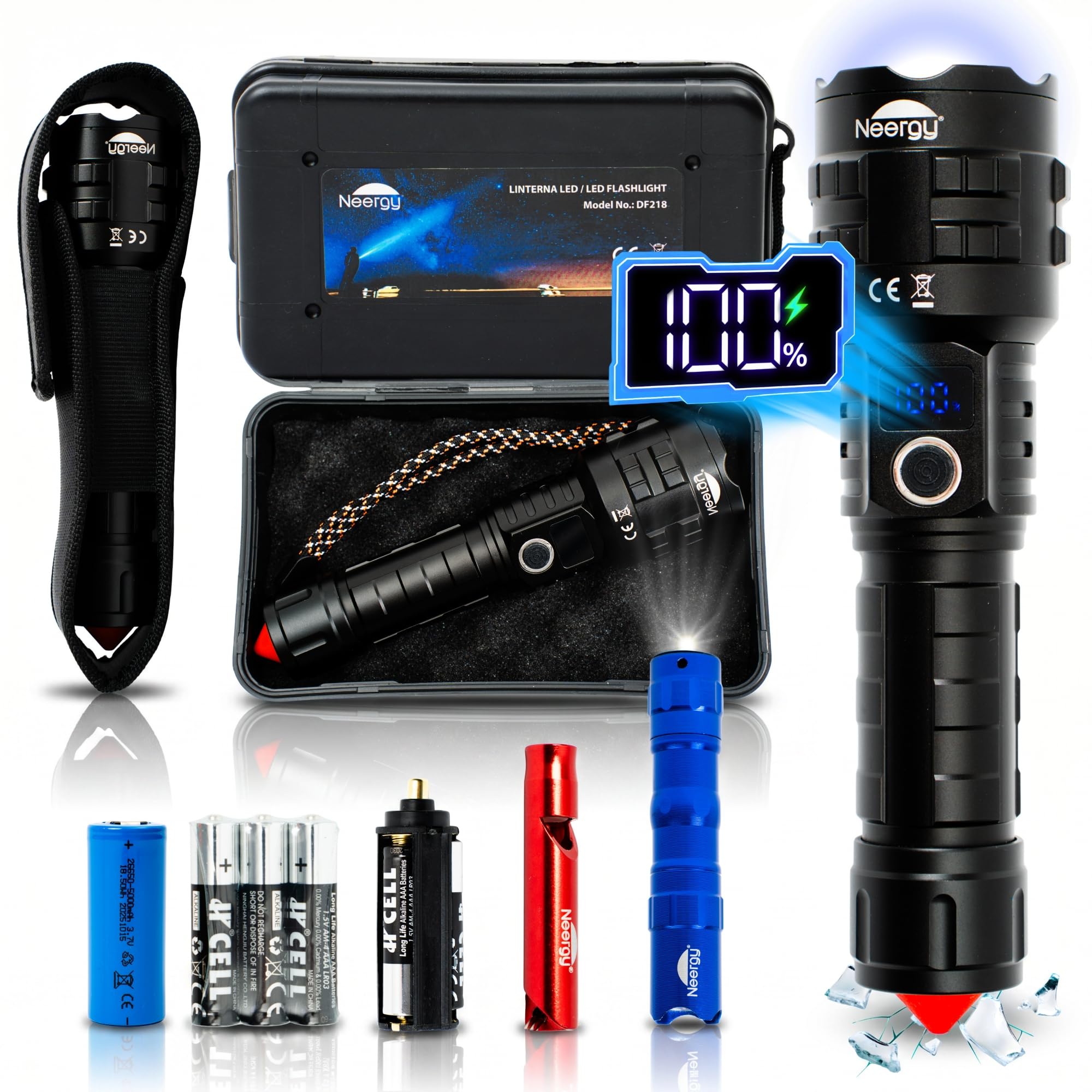 2 Piezas Linternas LED Alta Potencia, Linterna Policial Tactica Militar Recargable y a Pilas, Foco de Gran Alcance para Defensa Personal y Emergencias, Seguridad, Lanterna Recarregavel LED