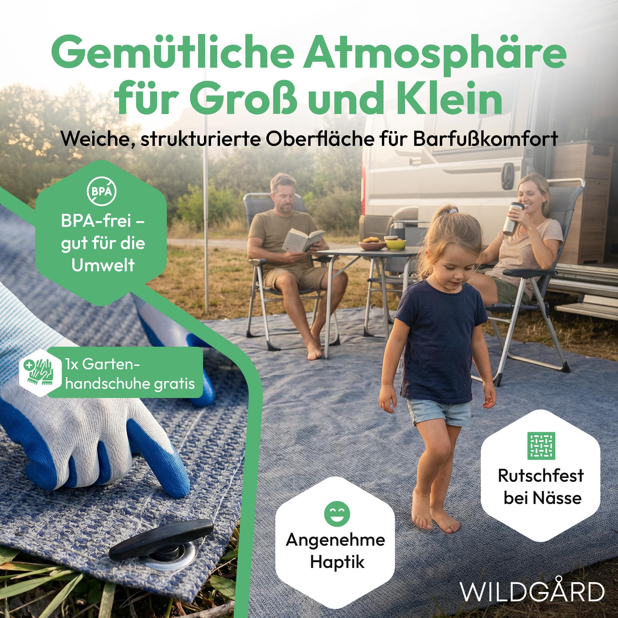 Tapis d'extérieur Bleu Gris différentes Tailles avec Sac de Transport Gants de Jardinage 8 Sardines Camping Caravane