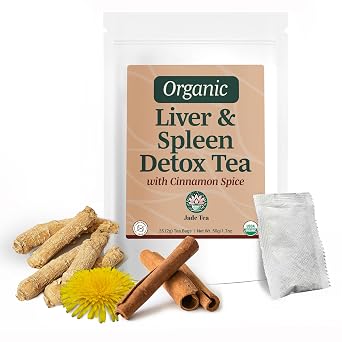Jade Tea Organic Dandelion Root Tea For Liver & Spleen Detox Tea - Burdock Root, Ginger Root, Orange Peel - Supports Liver, Kidney, Gallbladder, Spleen Health - Cinnamon Spice, Made In USA