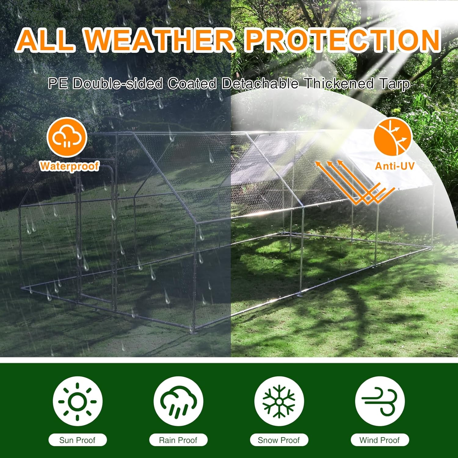 Chicken Coop Large Metal Chicken House/Pen with Climbing Frame for 15-20 Chickens, Outdoor Walk-in Poultry Cage Flat Shape for Ducks, Rabbits, Dogs Etc, 236" x 117.6" x 78.7" - 2 Box Set
