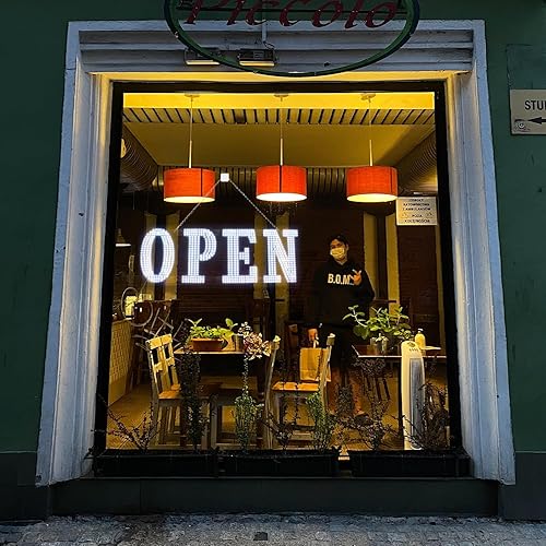 Miniatura 4 de Letreros LED abiertos de 40 x 14 pulgadas para negocios, diseño único súper brillante, blanco, con instalación colgante para tiendas de ventanas,